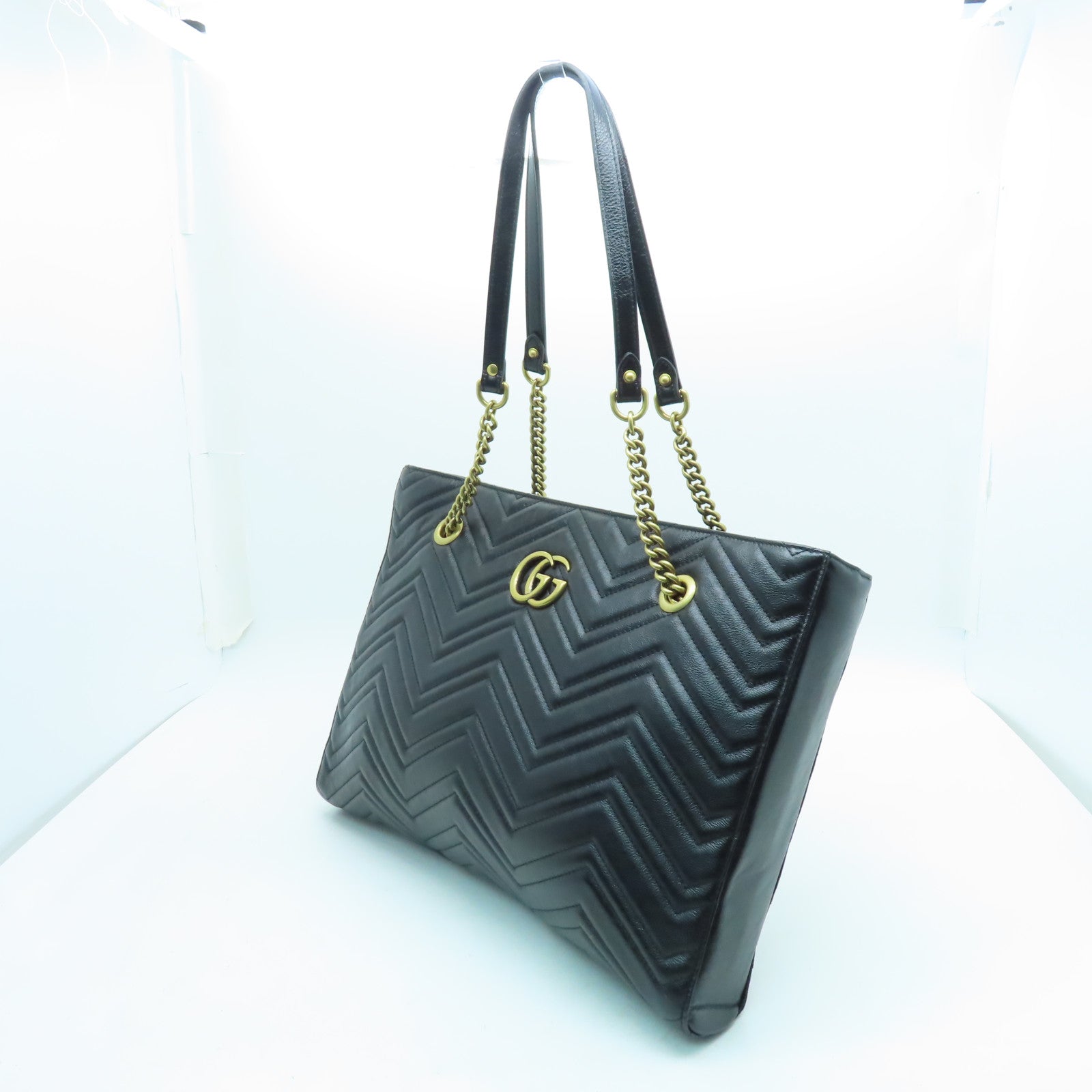 GUCCI 牛皮皮革GG Marmont Tote Bag金扣肩背袋/手挽袋黑色