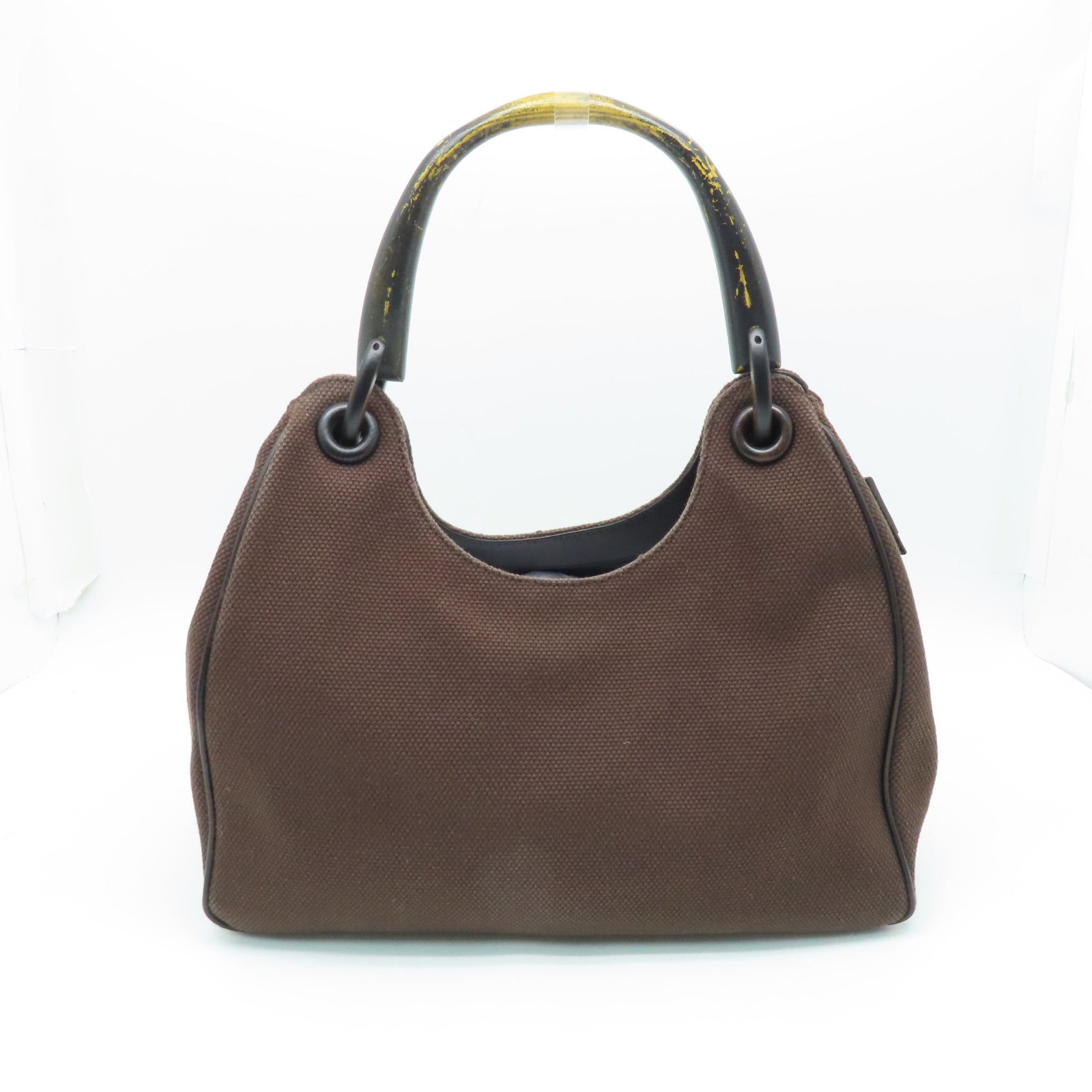 GUCCI canvas Tote Bag silver buckle handle bag brown