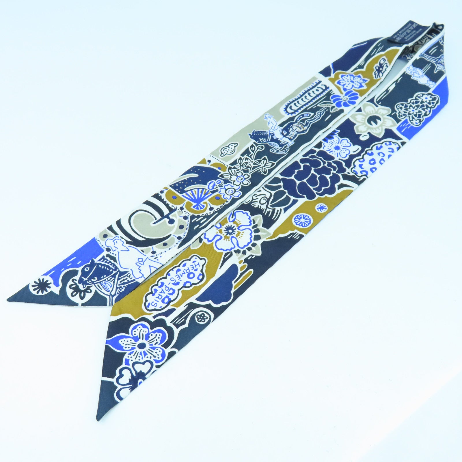 HERMES Silk Twilly Scarf Blue Color
