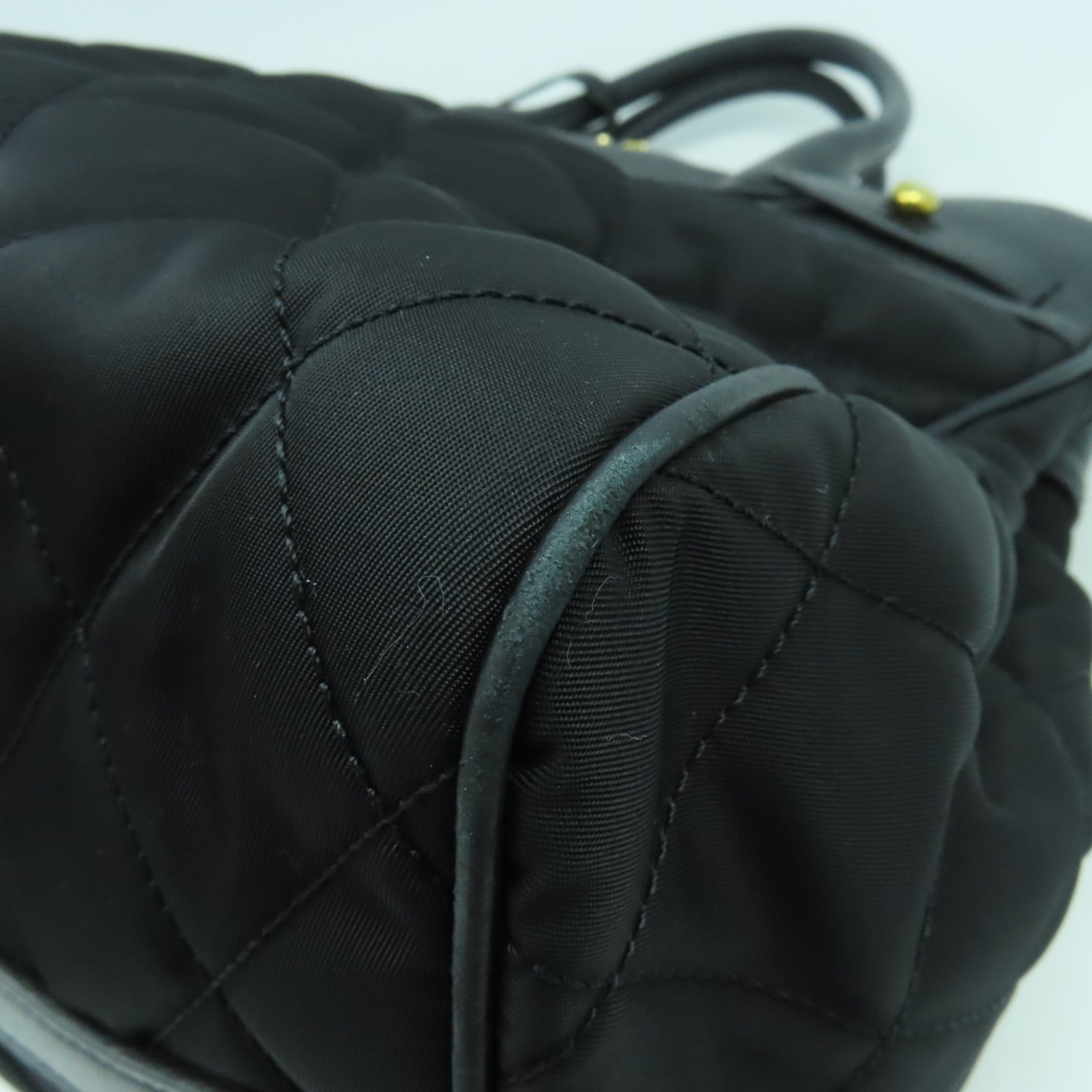 PRADA 【激減優惠】菱格尼龍/牛皮皮革2 Way Shoulder Bag金扣手挽肩背兩用袋黑色