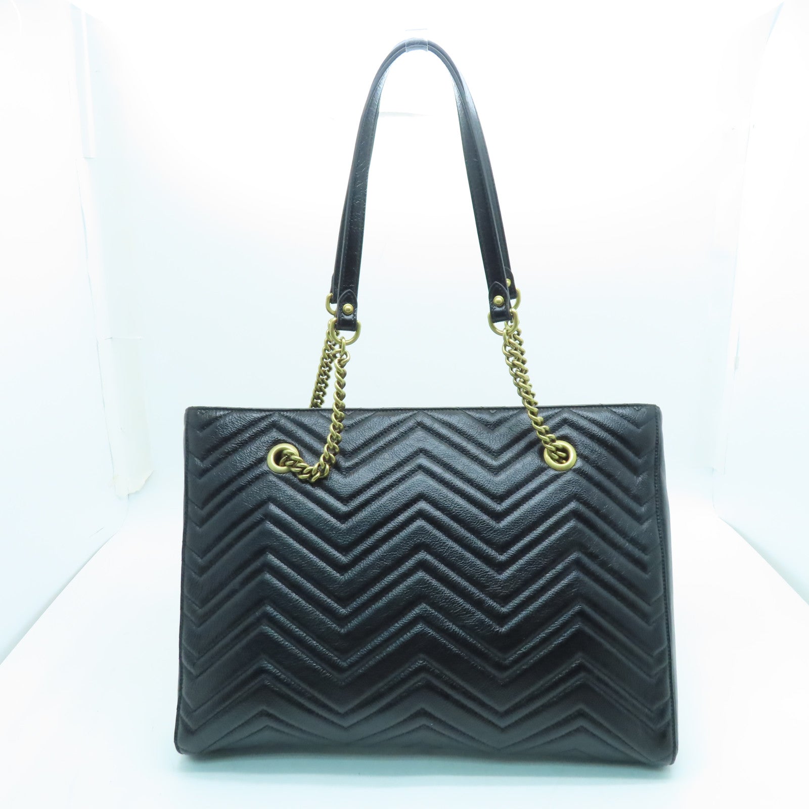 GUCCI 牛皮皮革GG Marmont Tote Bag金扣肩背袋/手挽袋黑色