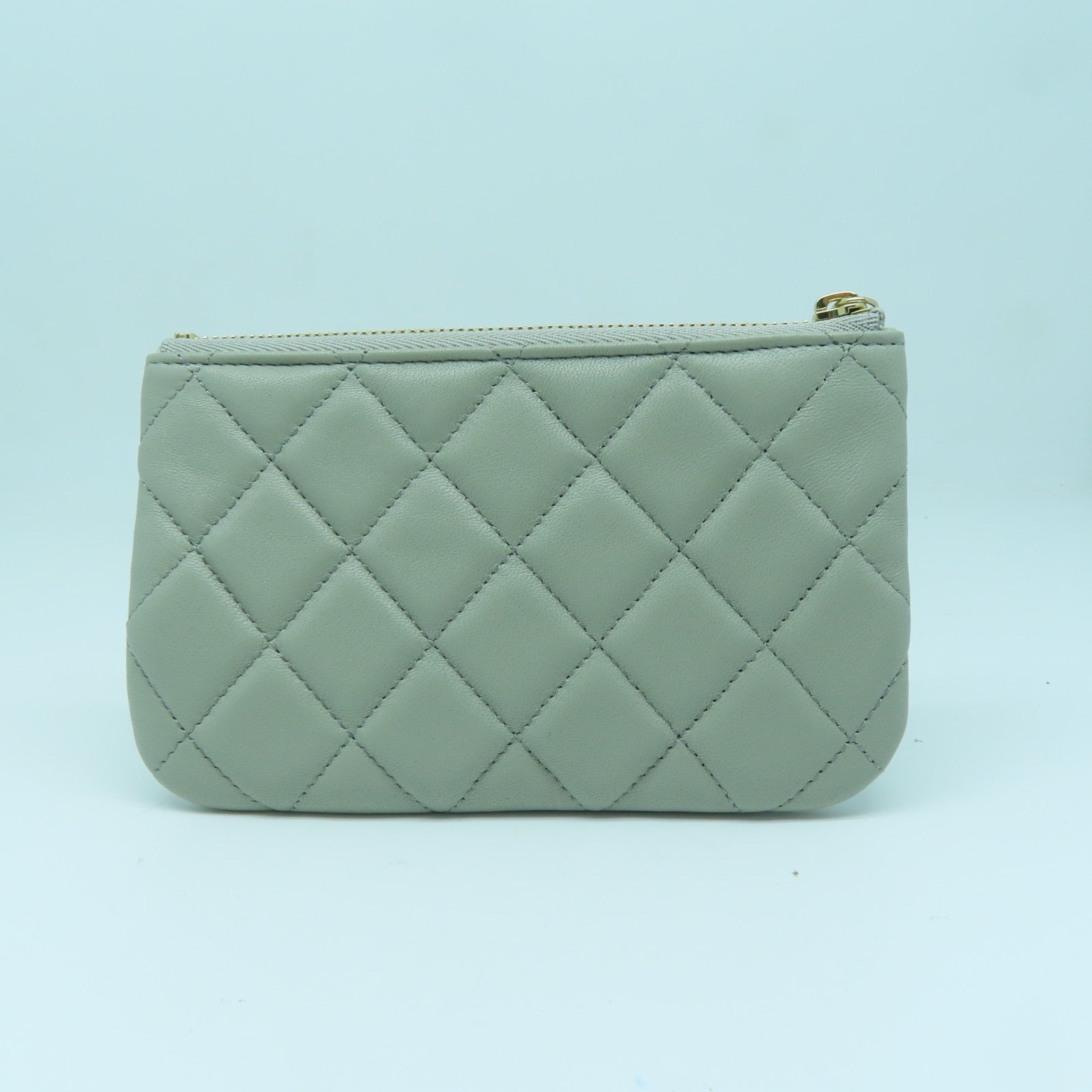 CHANEL diamond leather Pouch gold buckle clutch taupe