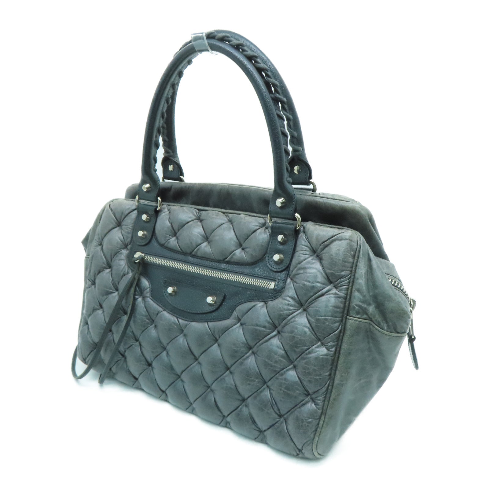 BALENCIAGA 【激减优惠】羊皮皮革The Matelasse银扣手挽袋灰色