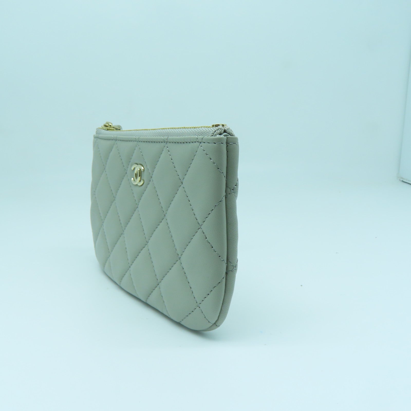 CHANEL diamond leather Pouch gold buckle clutch taupe