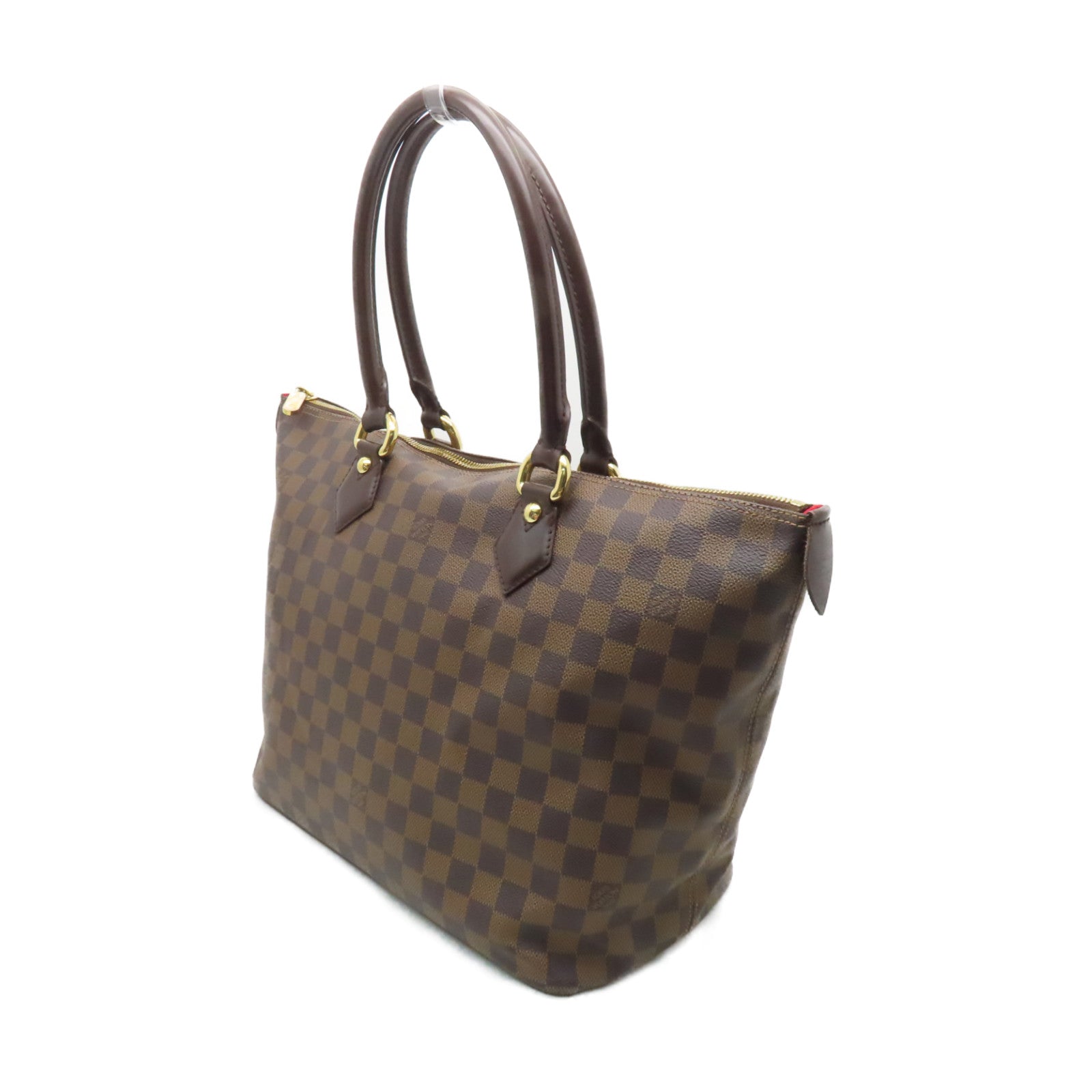 LOUIS VUITTON Damier Saleya MM金扣肩背袋棕色