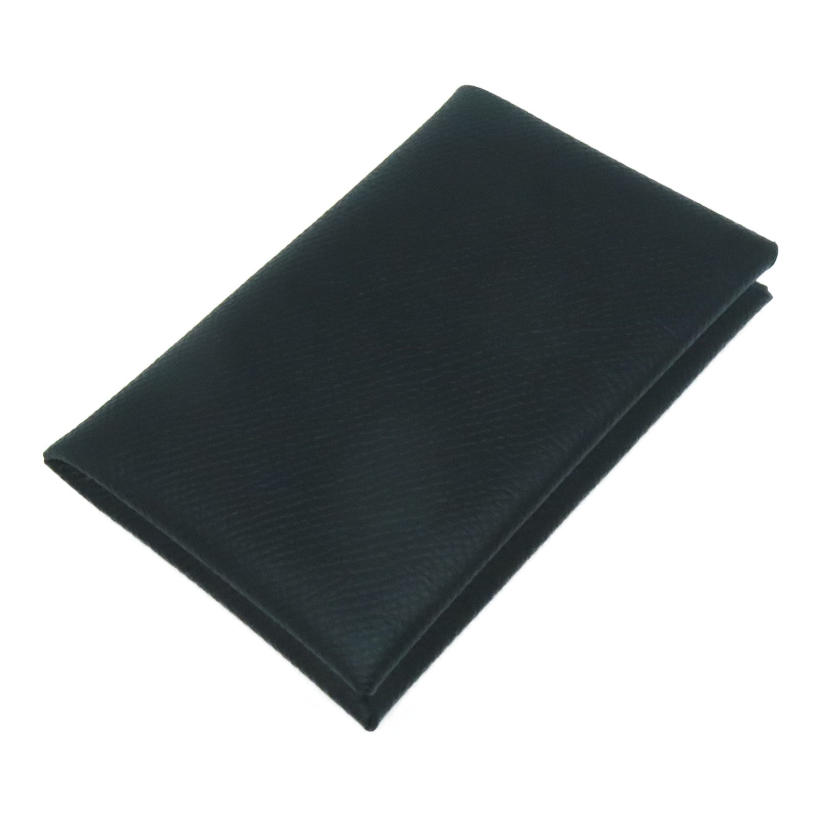 HERMES Epsom皮革Calvi銀扣卡片套Noir黑色