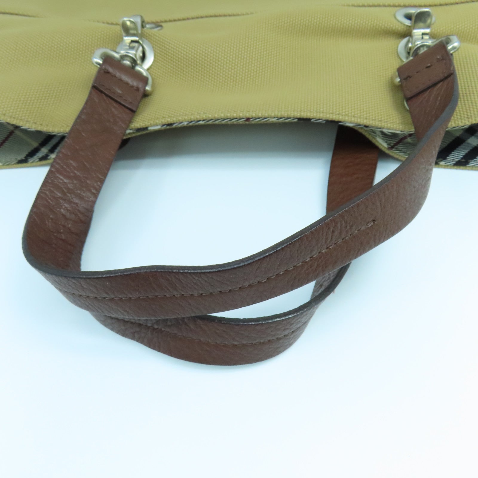 BURBERRY BLUE LABEL canvas Tote Bag silver buckle handle bag brown