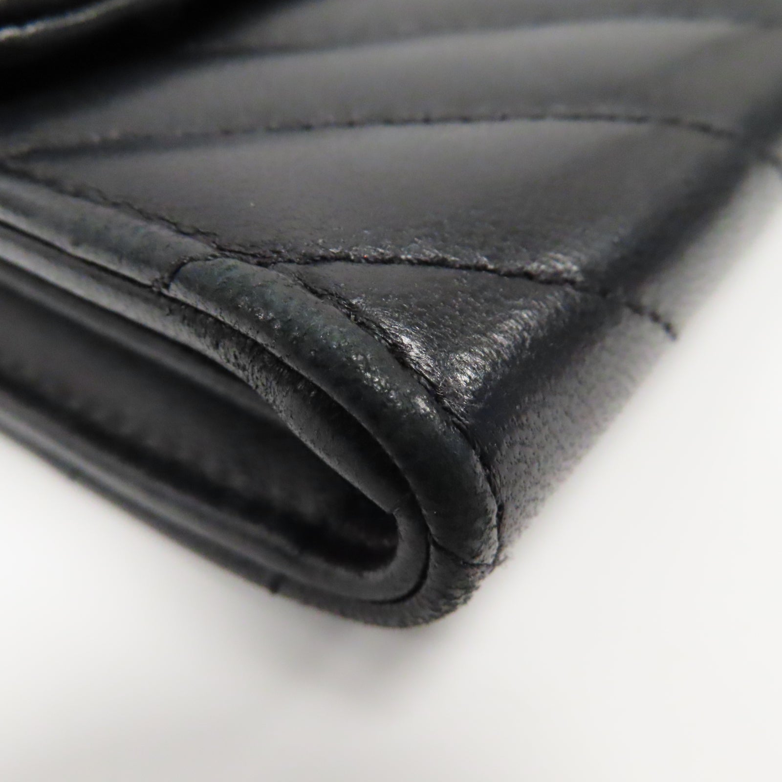 CHANEL 斜紋羊皮皮革Long Wallet銀扣長錢包黑色