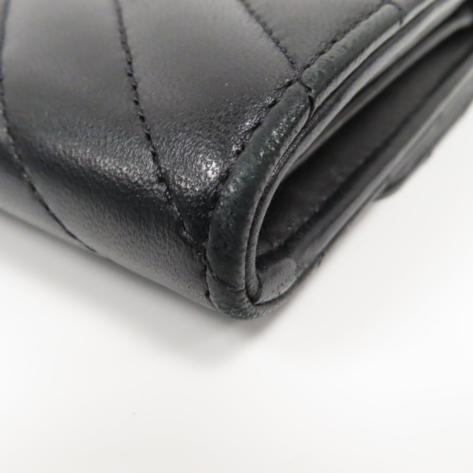 CHANEL 斜紋羊皮皮革Long Wallet銀扣長錢包黑色