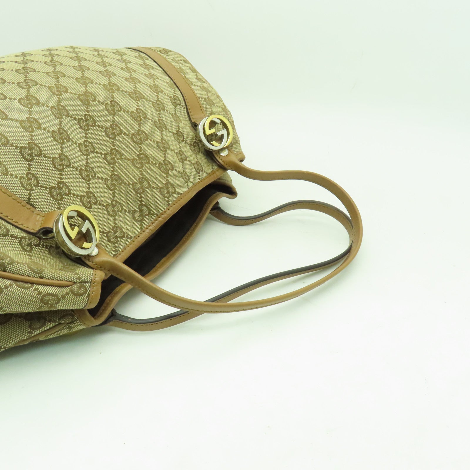 GUCCI 帆布Shoulder Bag金扣肩背袋棕色