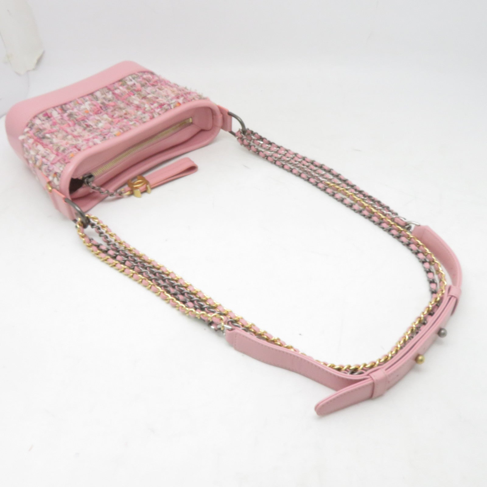 CHANEL 斜紋軟呢Gabrielle Small Hobo Bag肩背袋粉紅色