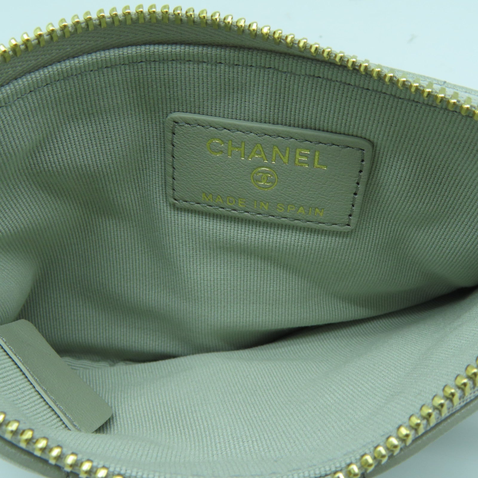 CHANEL diamond leather Pouch gold buckle clutch taupe