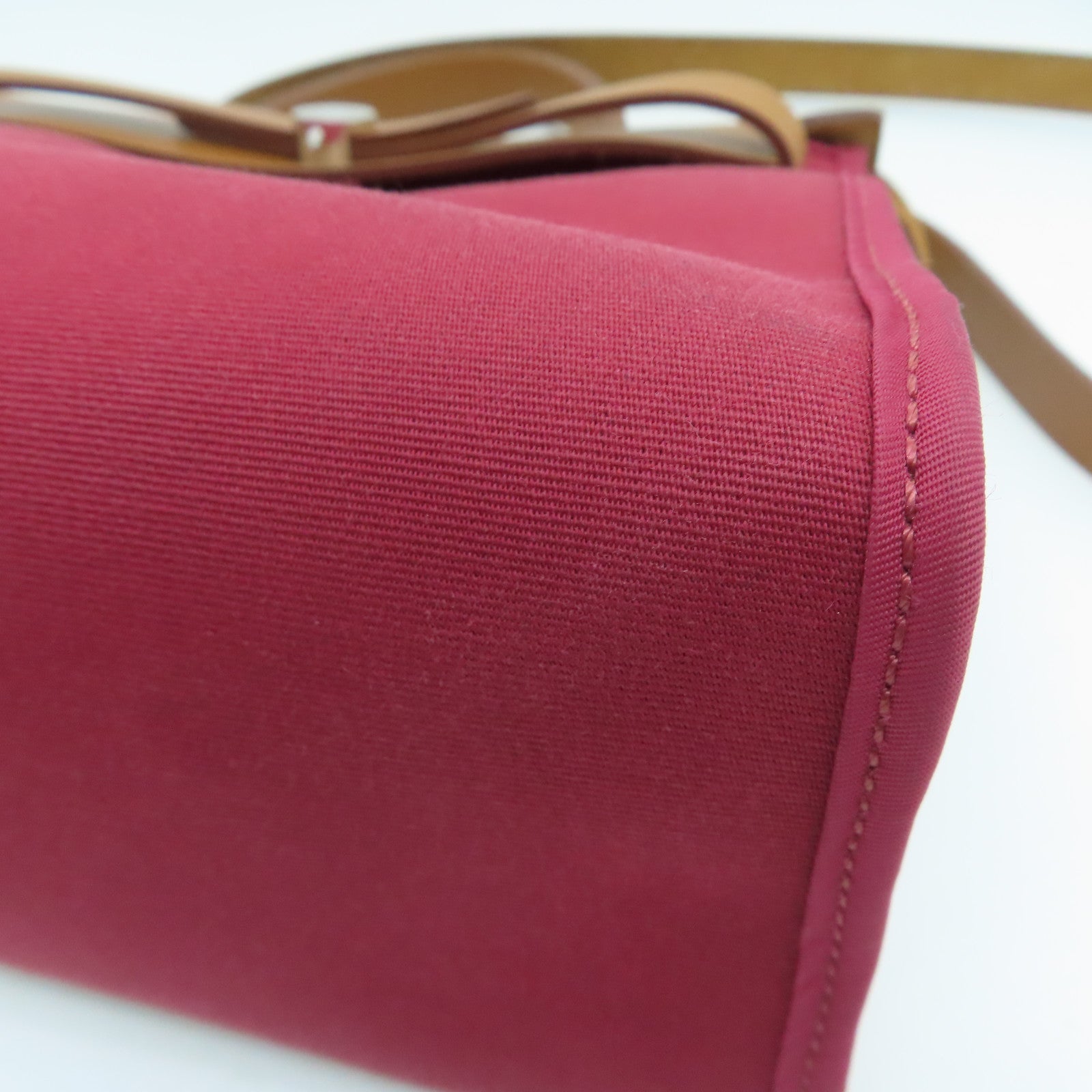 HERMES 帆布Herbag Shoulder Bag银扣肩背袋Ruby红色