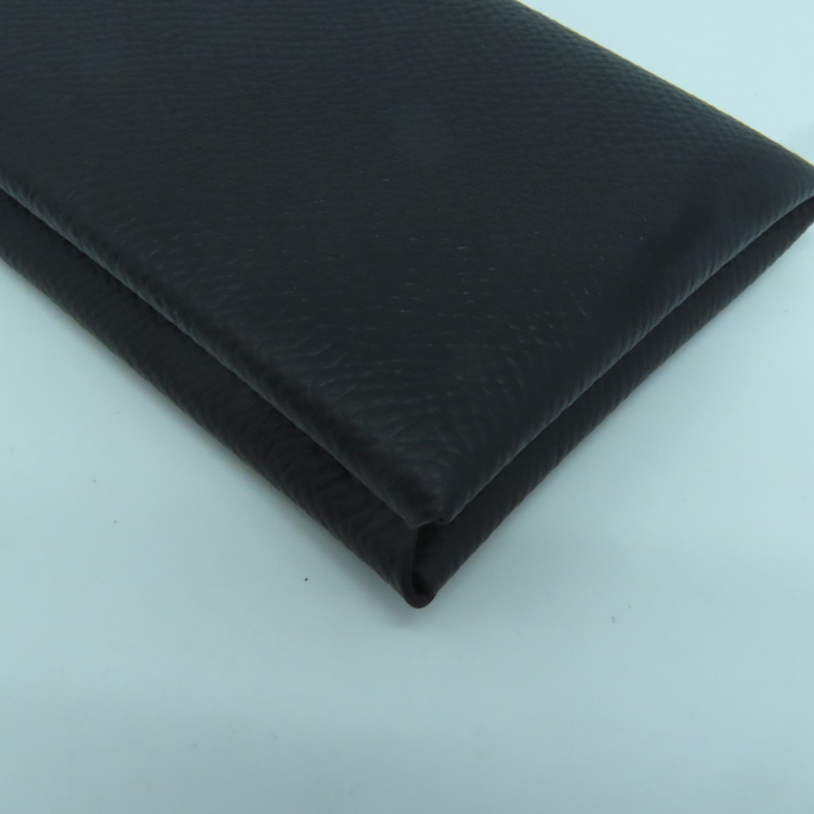 HERMES Epsom皮革Calvi銀扣卡片套Noir黑色