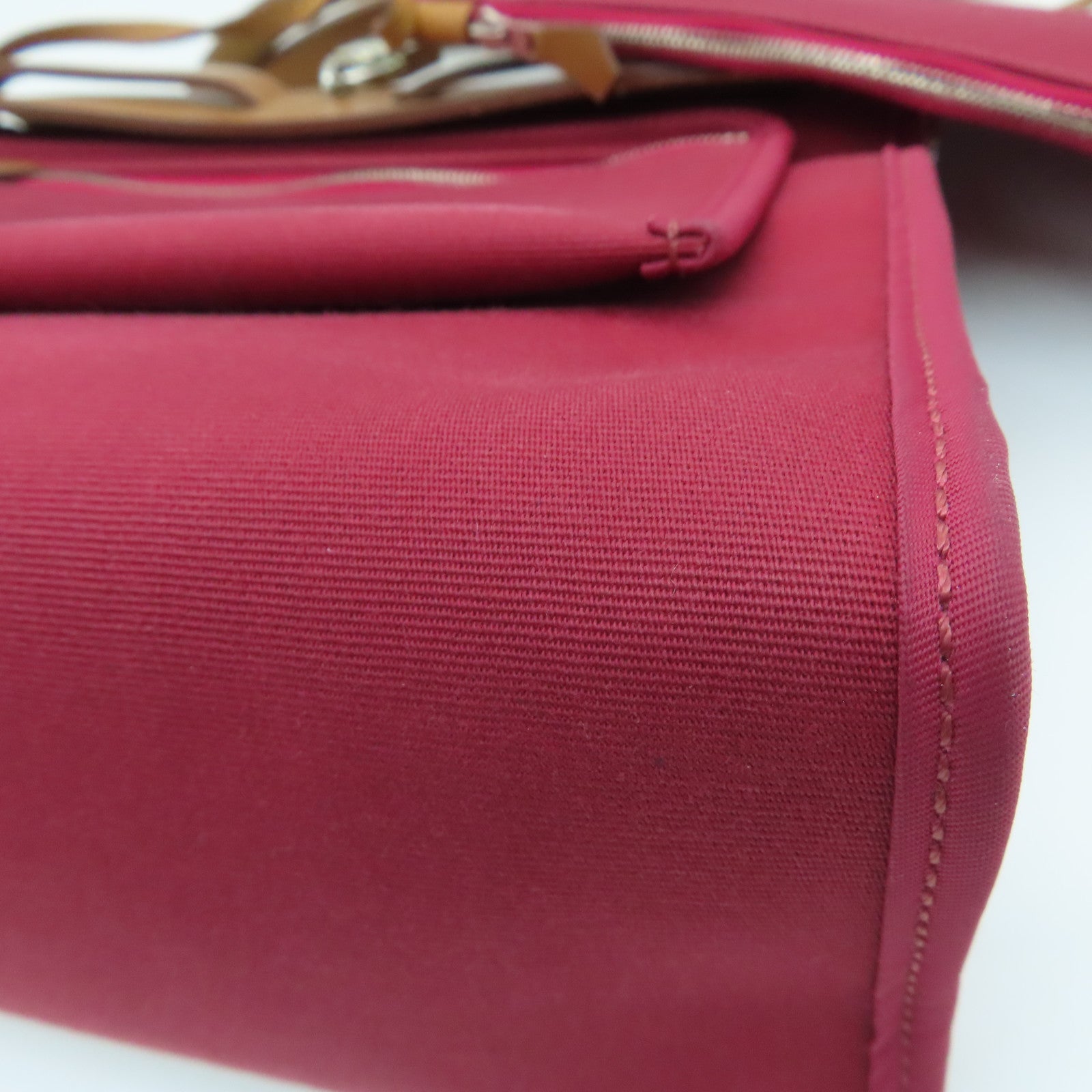 HERMES 帆布Herbag Shoulder Bag银扣肩背袋Ruby红色