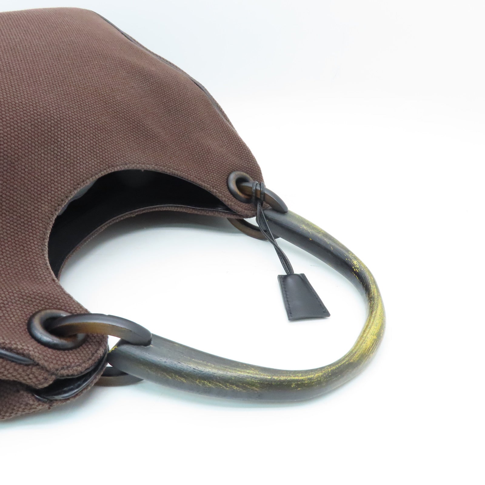GUCCI canvas Tote Bag silver buckle handle bag brown
