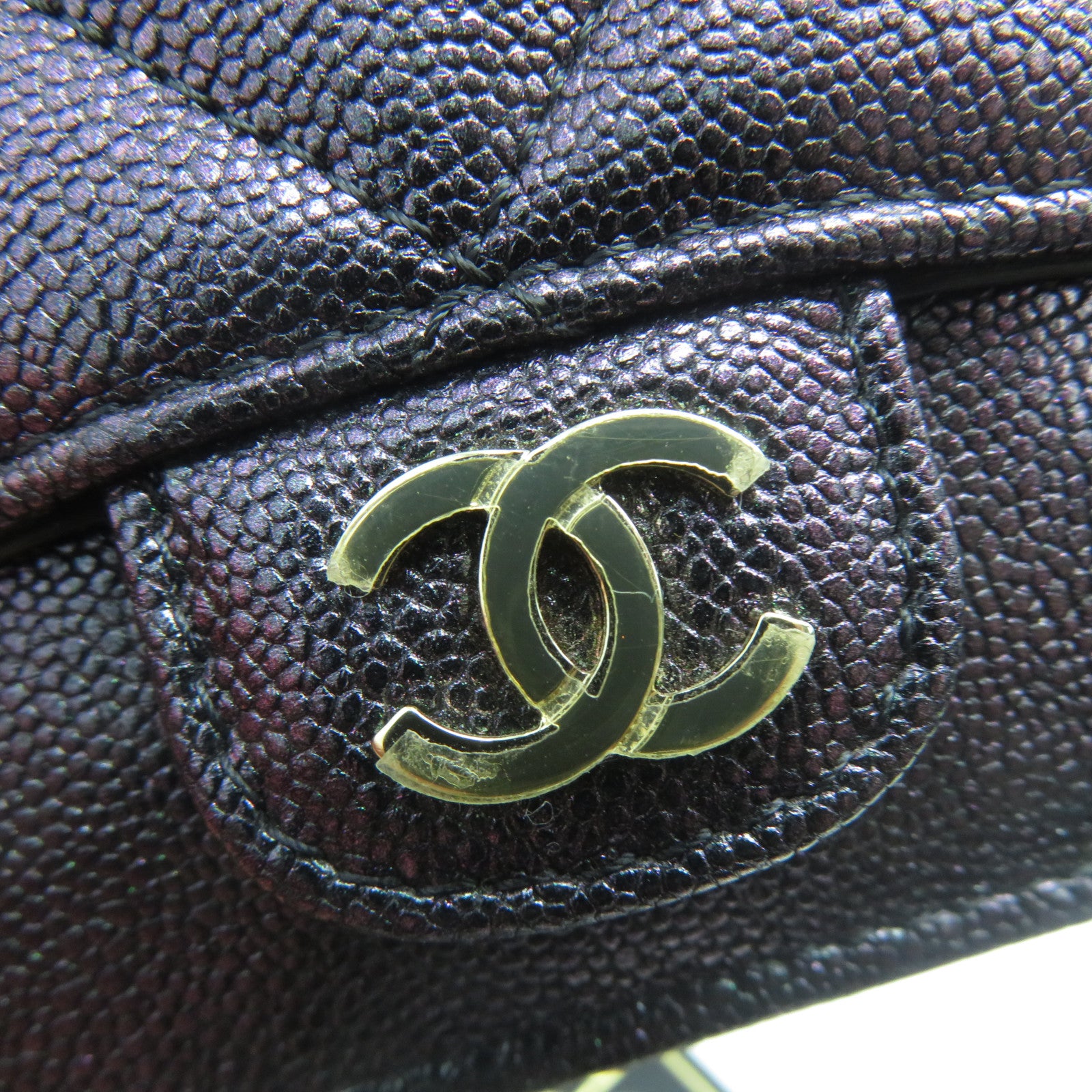 CHANEL 菱格Caviar皮革Card Case金扣卡片套紫色