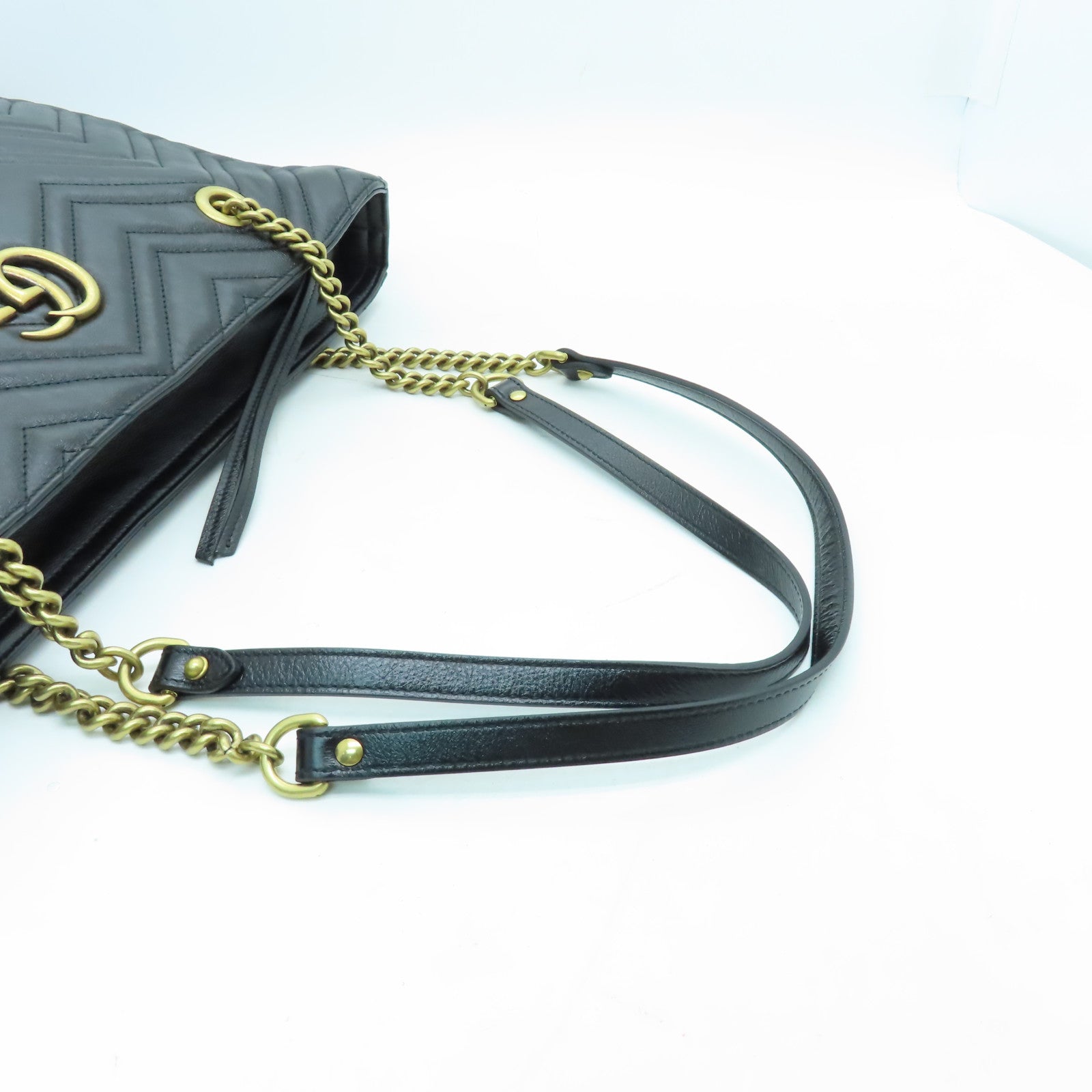 GUCCI 牛皮皮革GG Marmont Tote Bag金扣肩背袋/手挽袋黑色