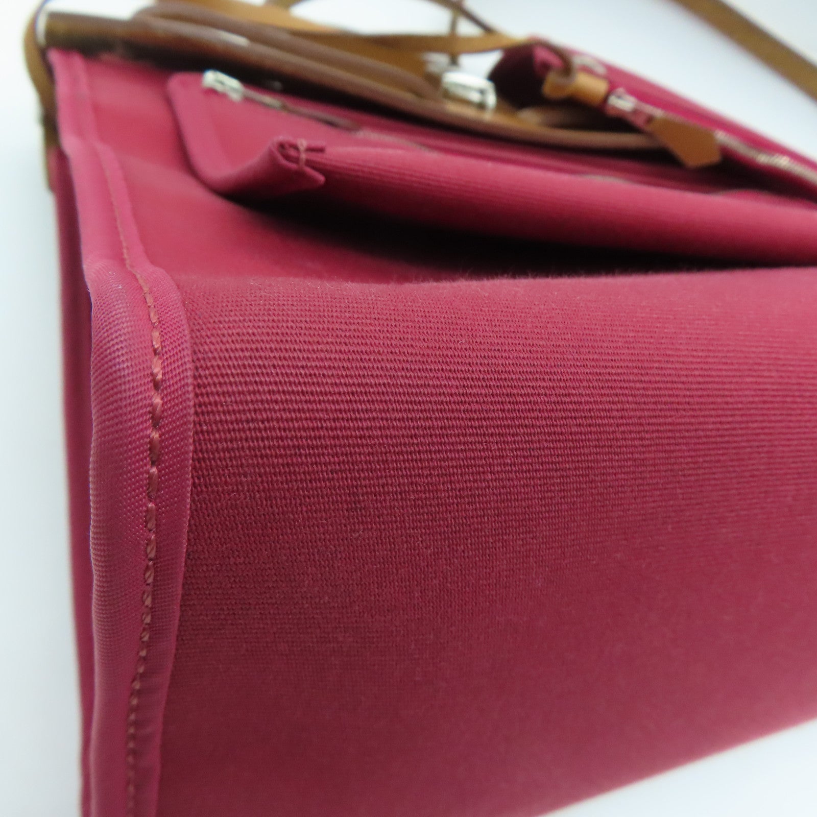 HERMES 帆布Herbag Shoulder Bag银扣肩背袋Ruby红色