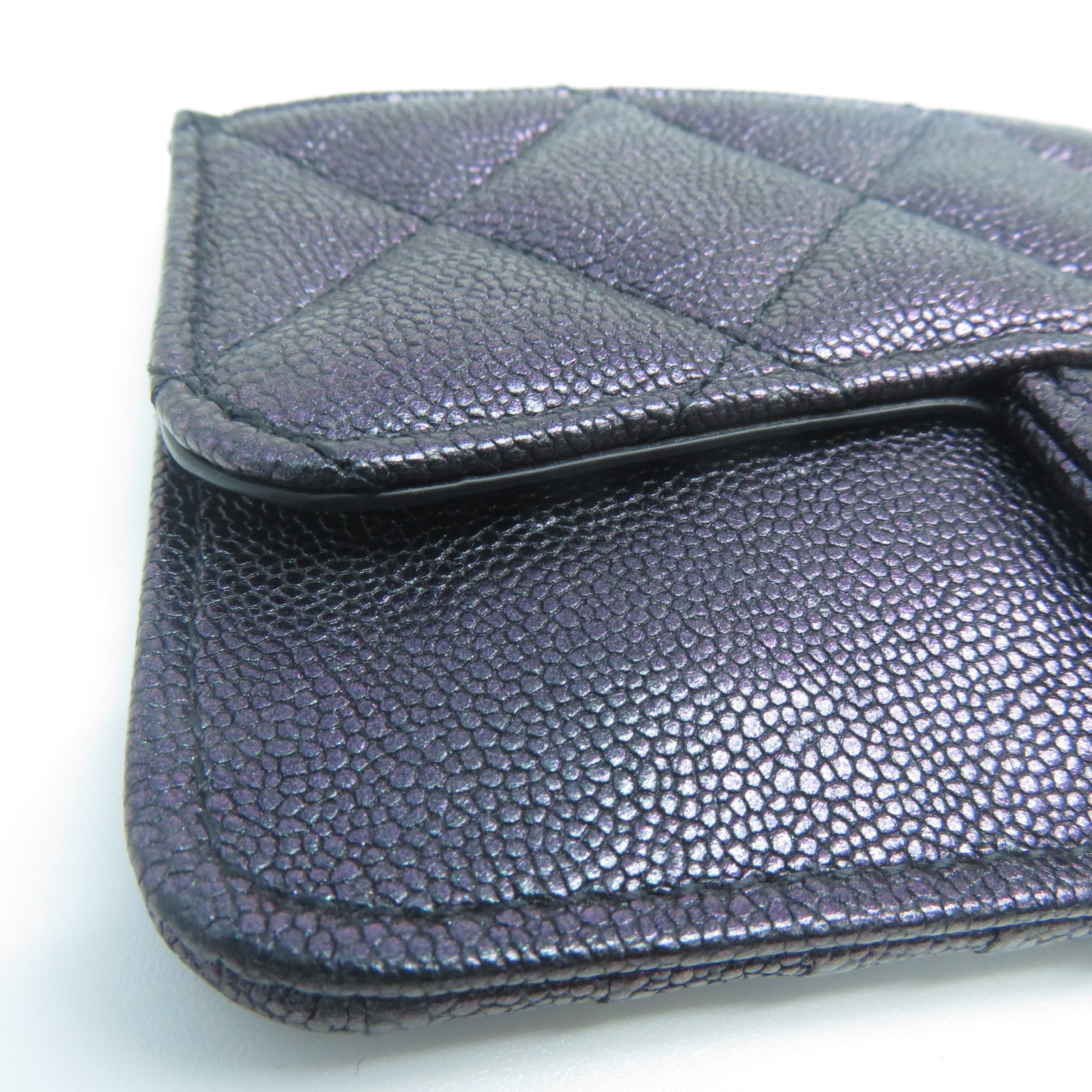 CHANEL 菱格Caviar皮革Card Case金扣卡片套紫色