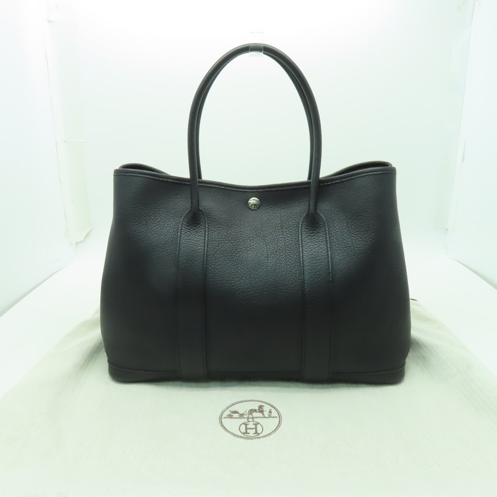 HERMES Negonda皮革Garden Party PM銀扣手挽袋黑色