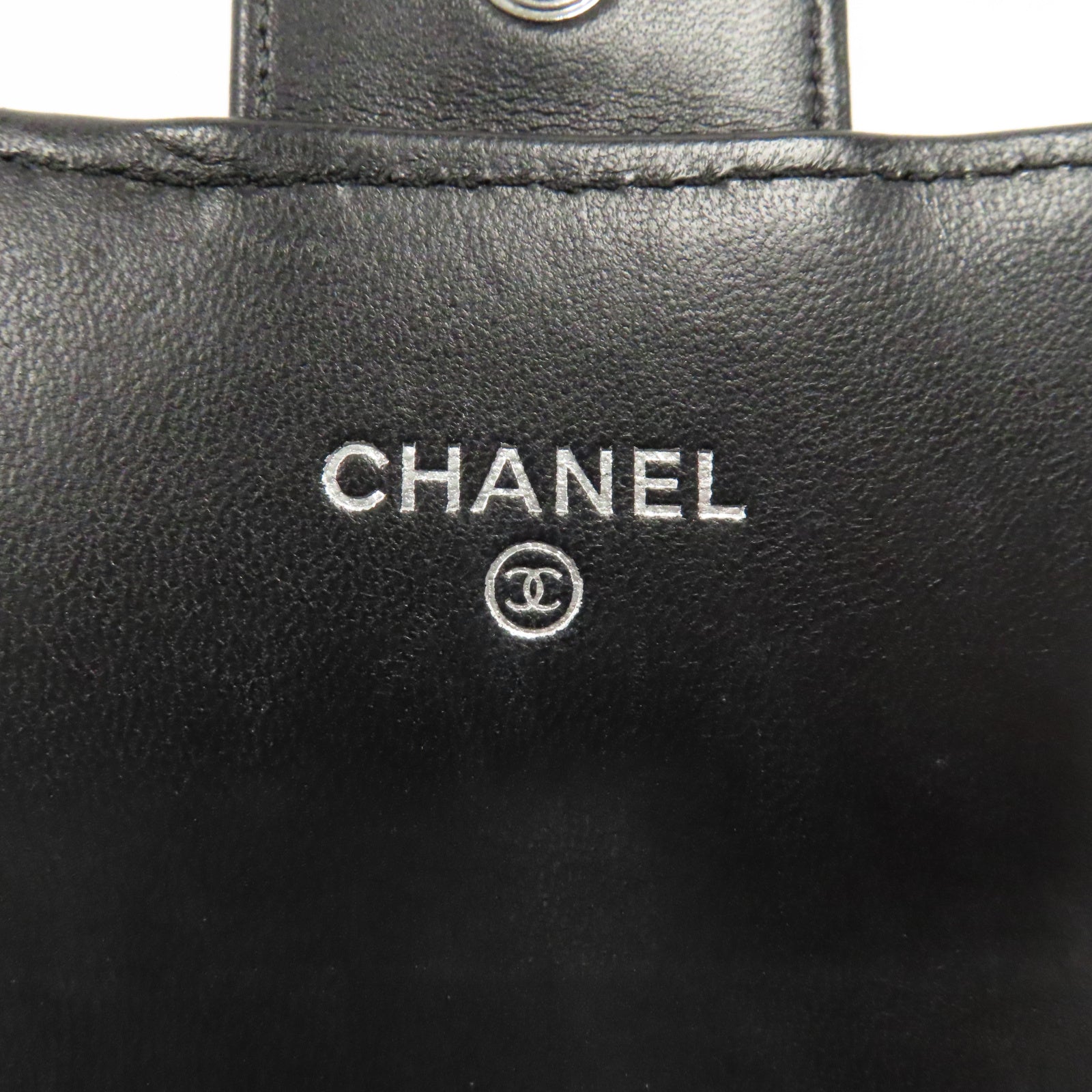 CHANEL 斜紋羊皮皮革Long Wallet銀扣長錢包黑色