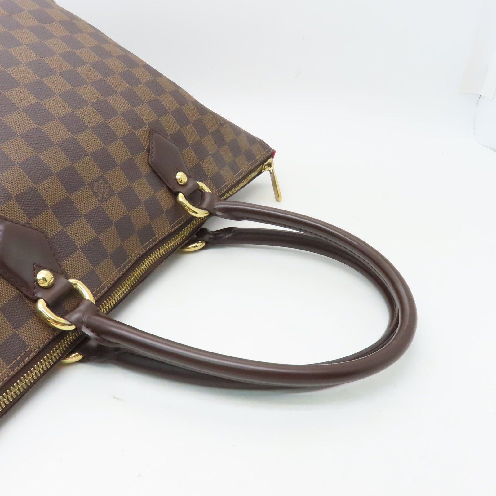 LOUIS VUITTON Damier Saleya MM金扣肩背袋棕色