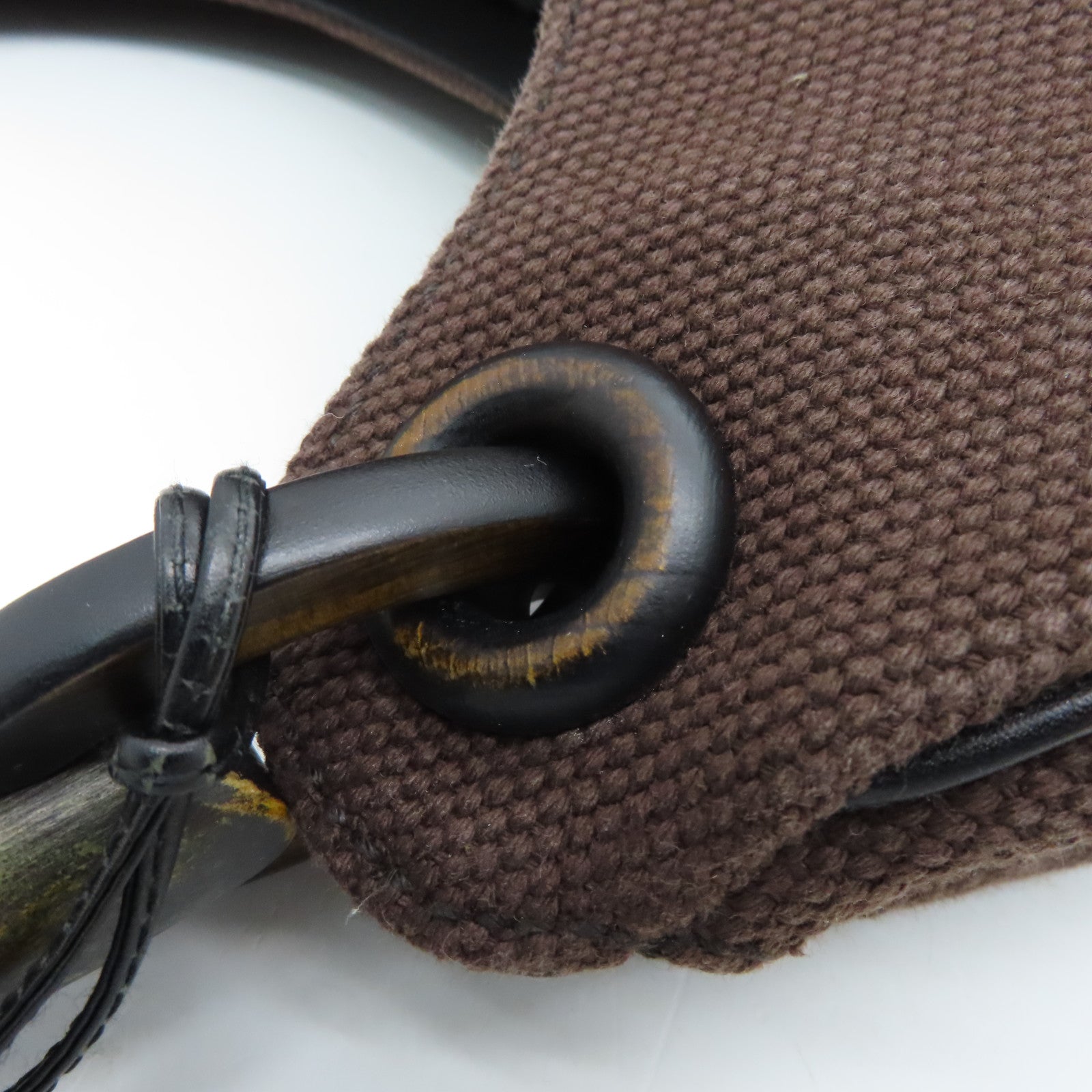 GUCCI canvas Tote Bag silver buckle handle bag brown
