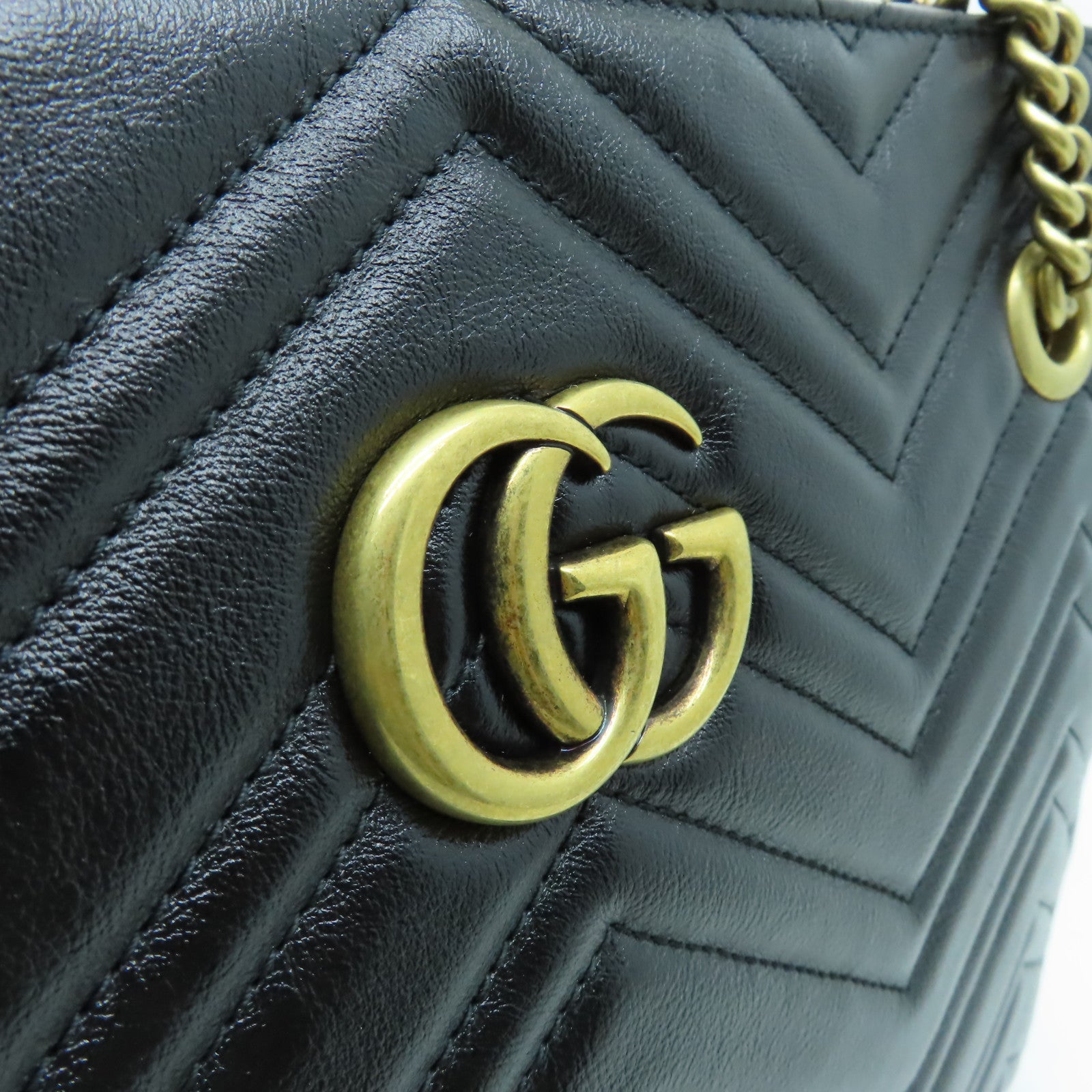 GUCCI 牛皮皮革GG Marmont Tote Bag金扣肩背袋/手挽袋黑色