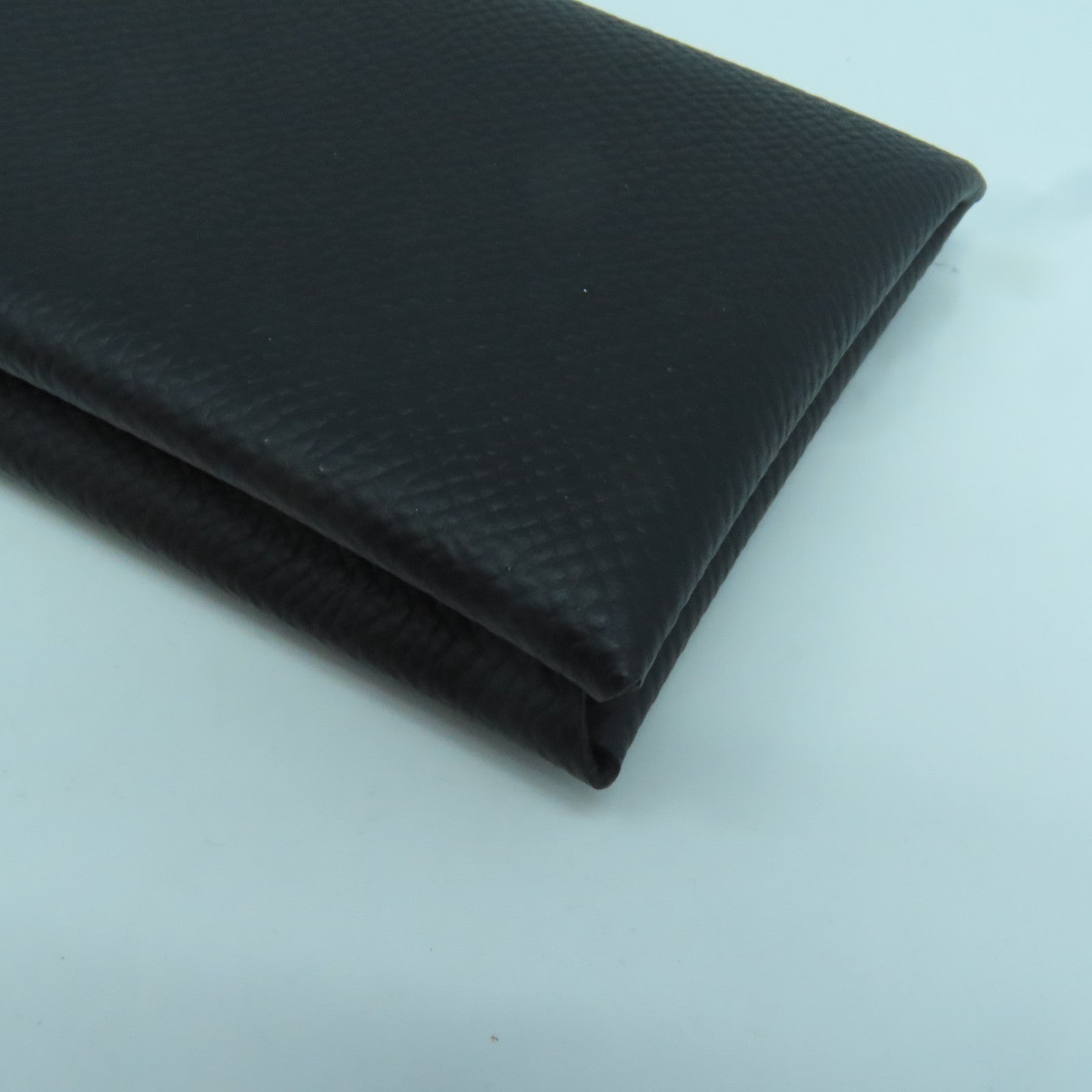 HERMES Epsom皮革Calvi銀扣卡片套Noir黑色