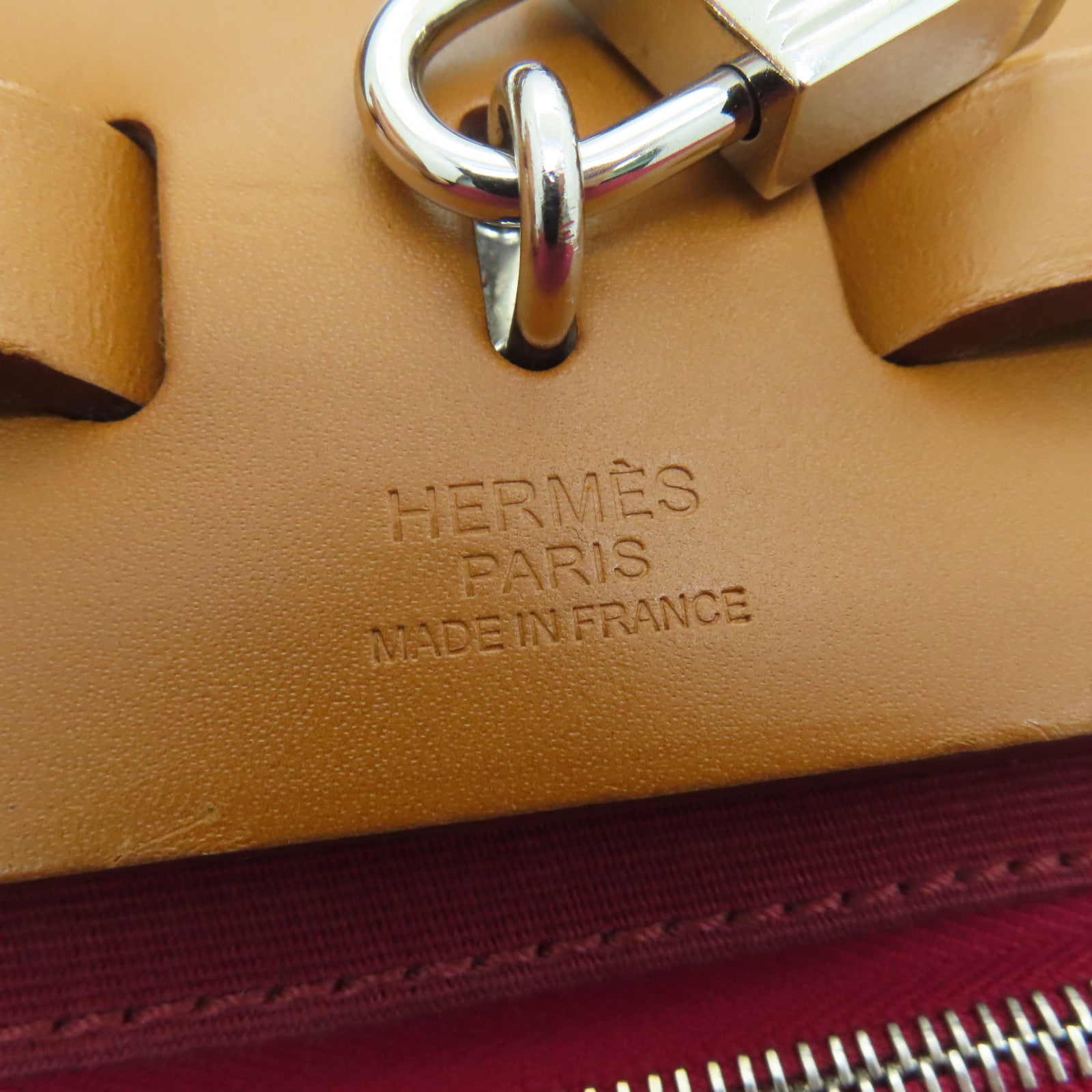 HERMES 帆布Herbag Shoulder Bag银扣肩背袋Ruby红色