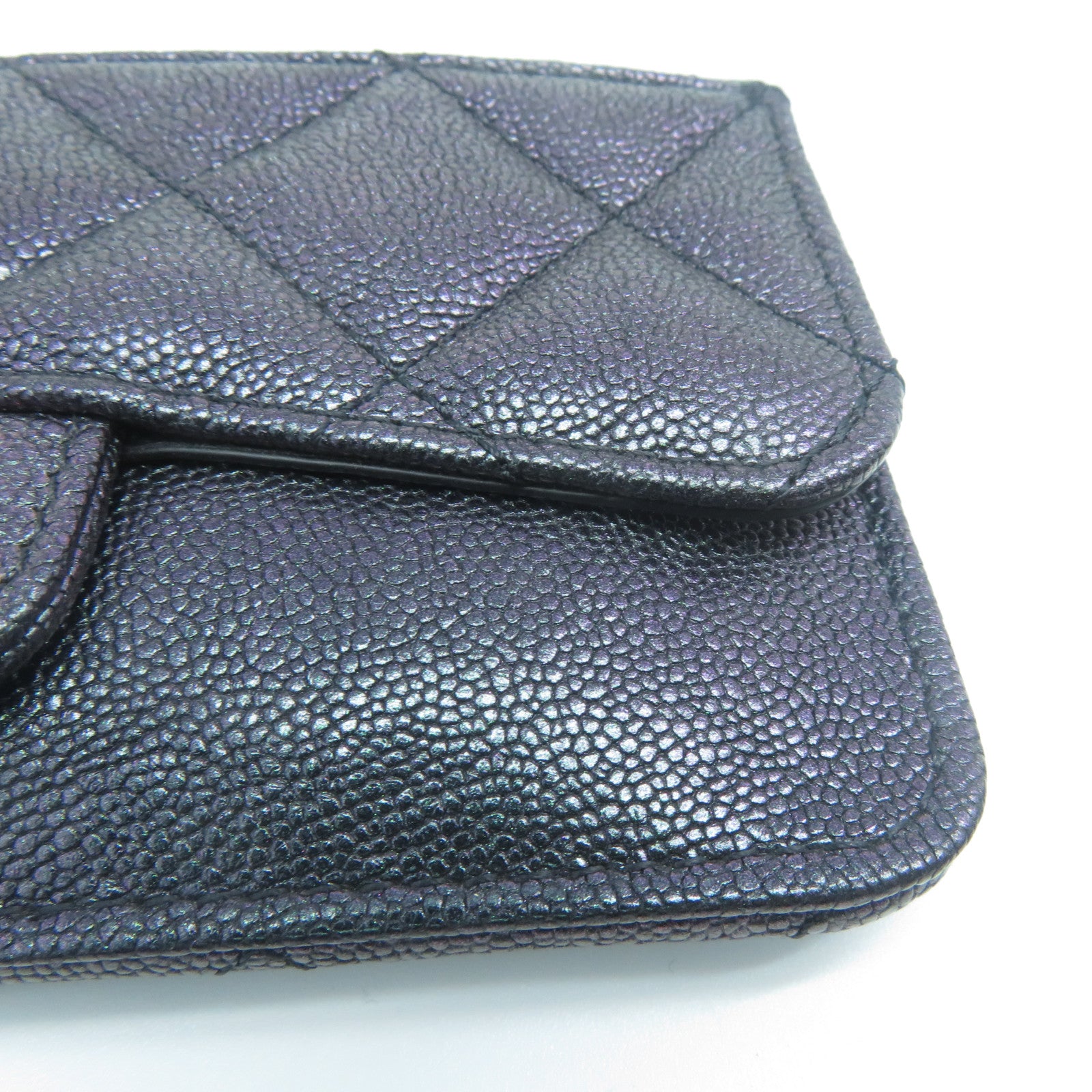CHANEL 菱格Caviar皮革Card Case金扣卡片套紫色