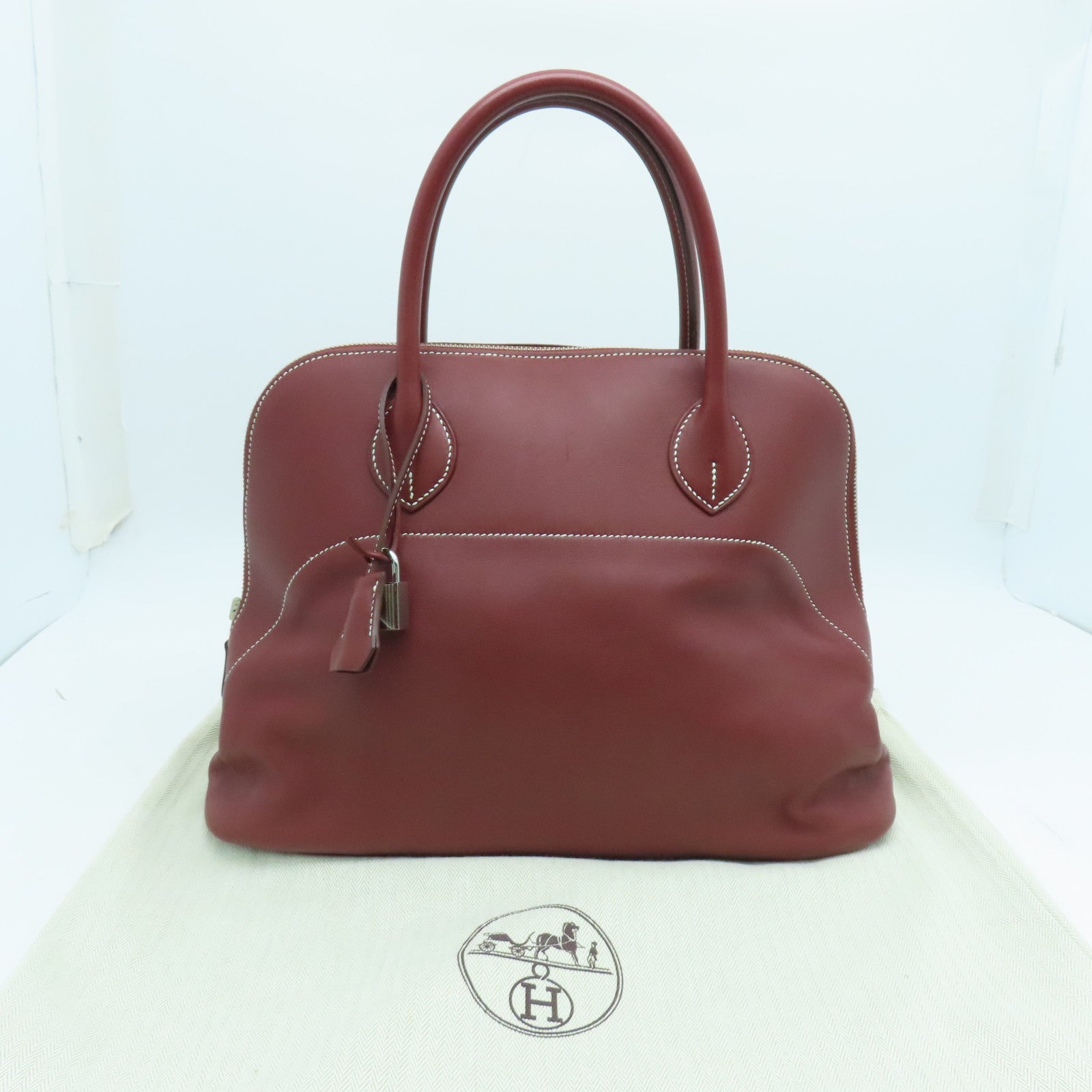 HERMES Veau Swift Leather Bolide Relax 35 Handle Bag Silver Buckle