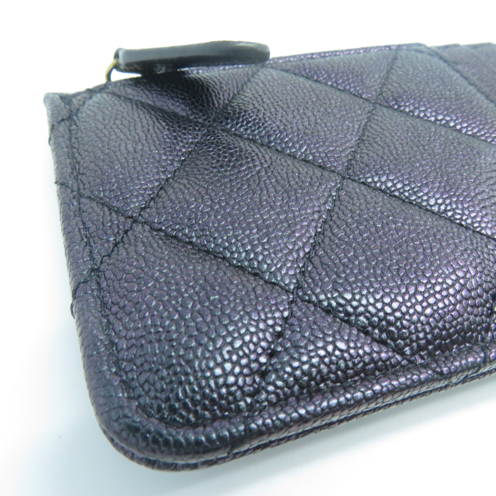 CHANEL 菱格Caviar皮革Card Case金扣卡片套紫色