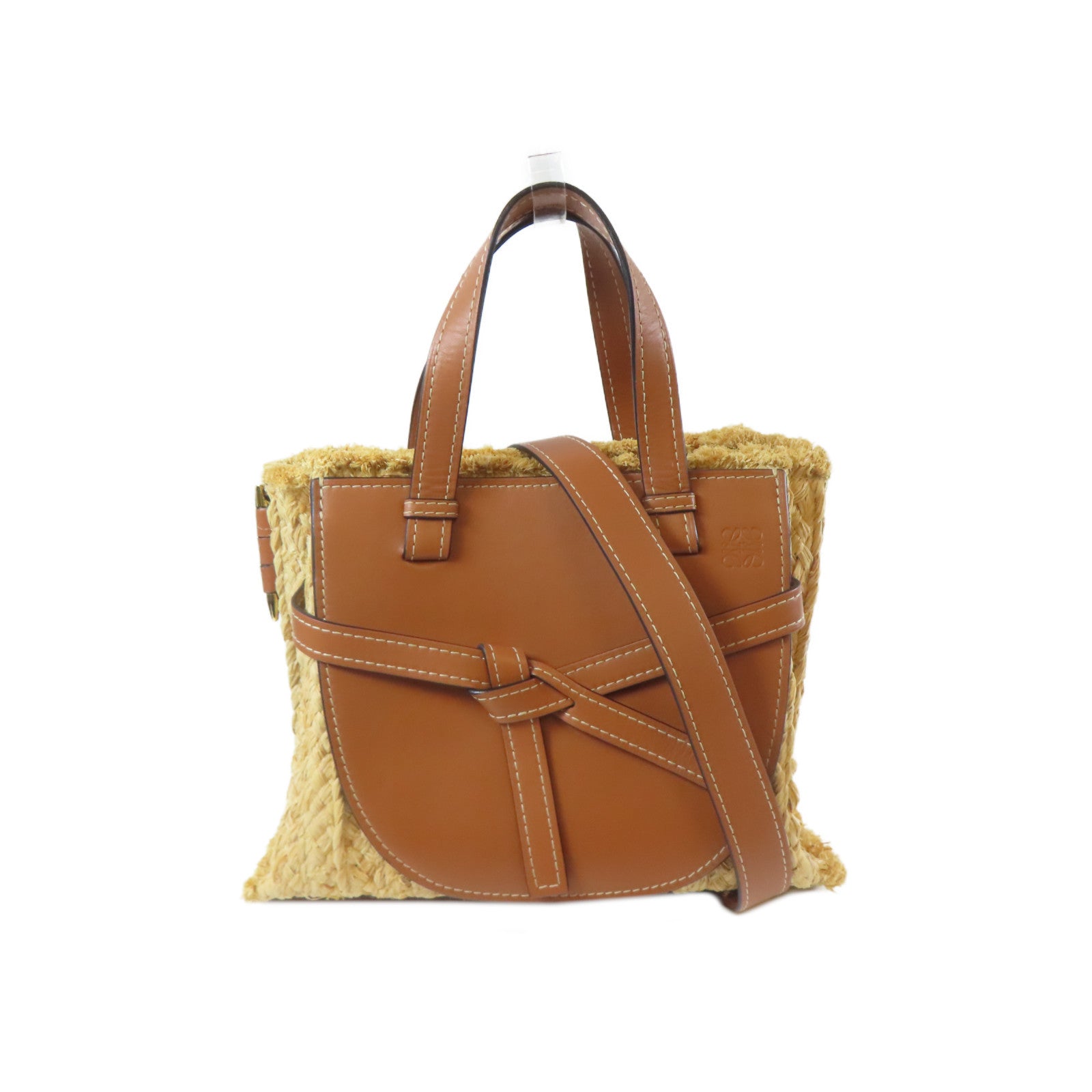 LOEWE 牛皮皮革2 Way Shoulder金扣手挽肩背兩用袋啡色