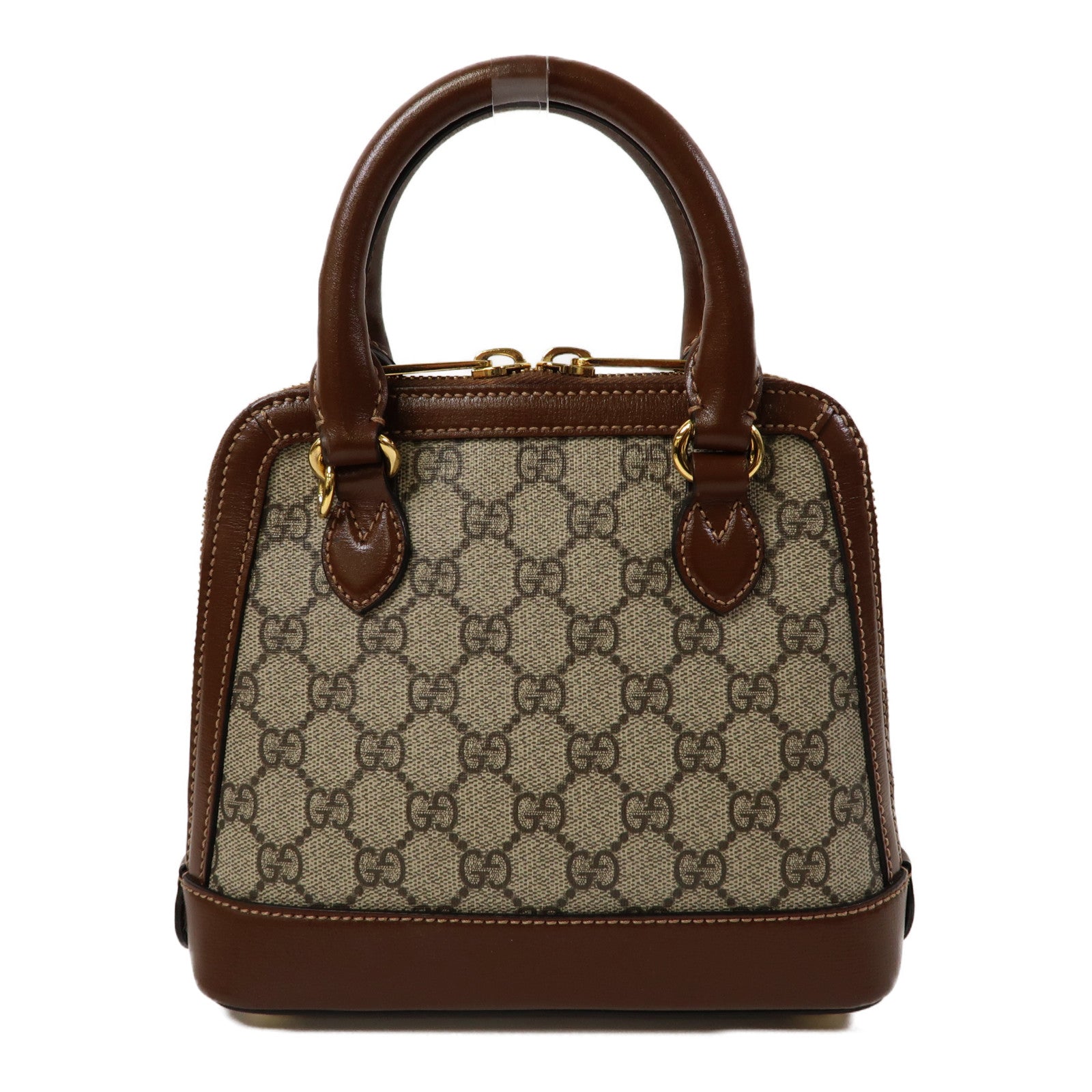 GUCCI 牛皮皮革/塗層帆布Horsebit 1955 Mini Top Handle Bag金扣手挽肩背兩用袋啡色
