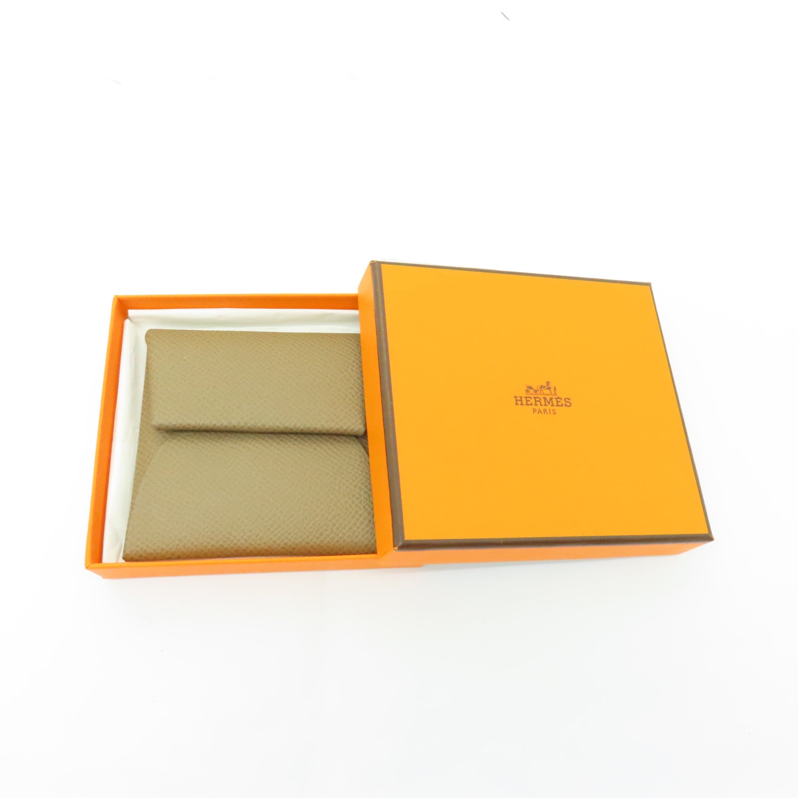 HERMES Epsom皮革Bastia零錢包Etoupe/啡色