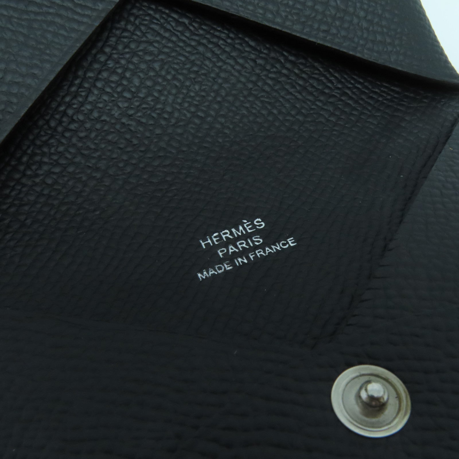 HERMES Epsom皮革Calvi銀扣卡片套Noir黑色