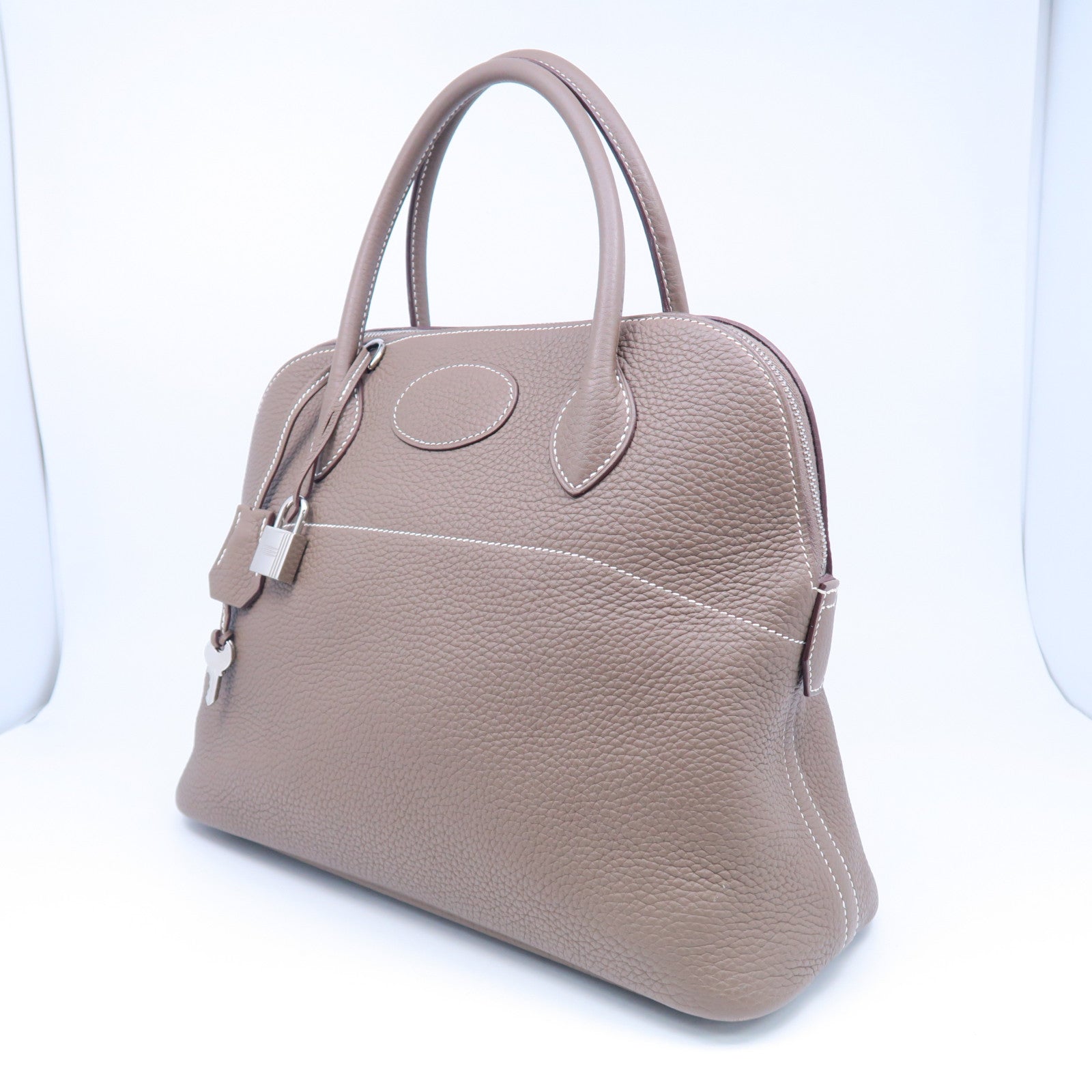 HERMES Clemence皮革Bolide 31銀扣手挽肩背兩用袋大象灰色