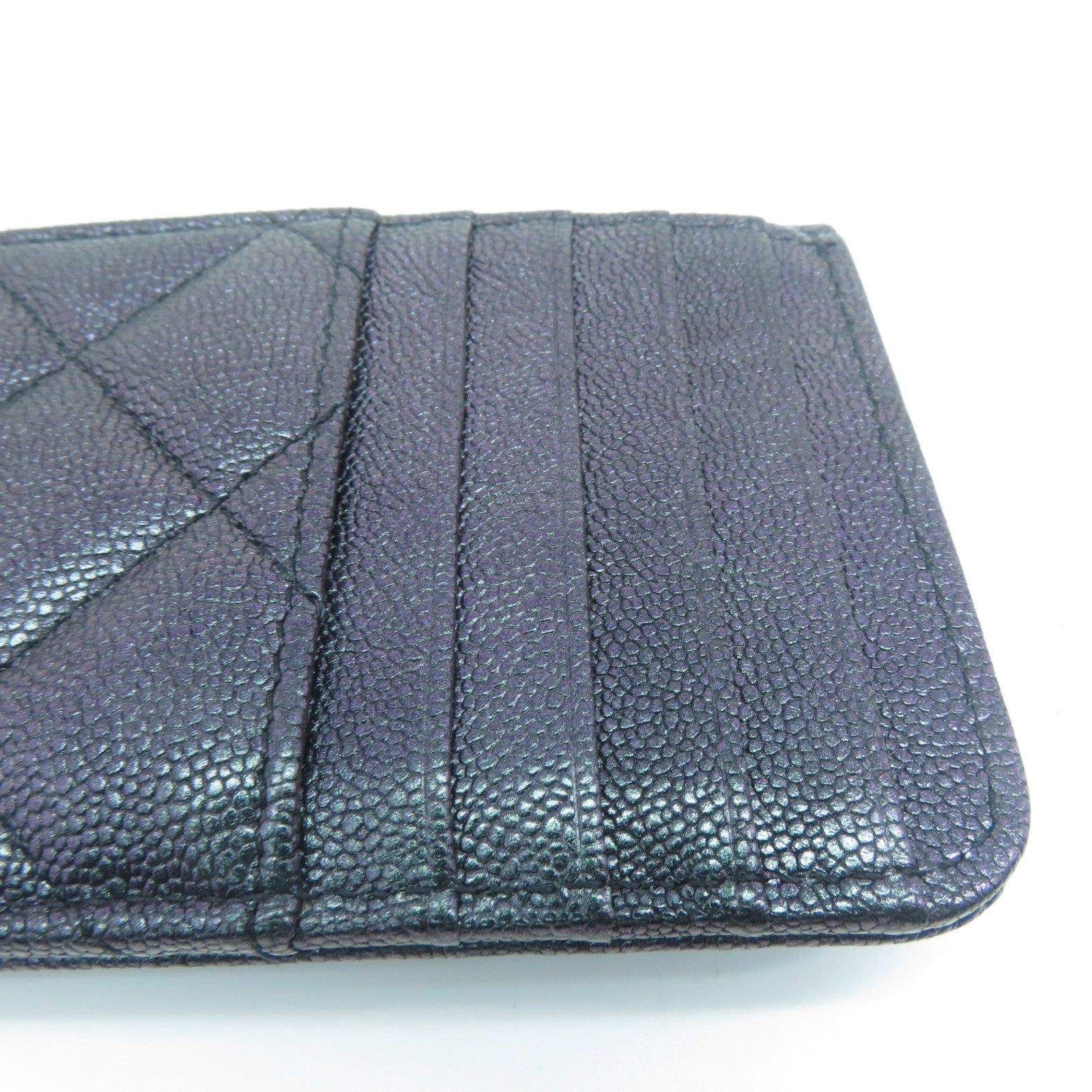 CHANEL 菱格Caviar皮革Card Case金扣卡片套紫色
