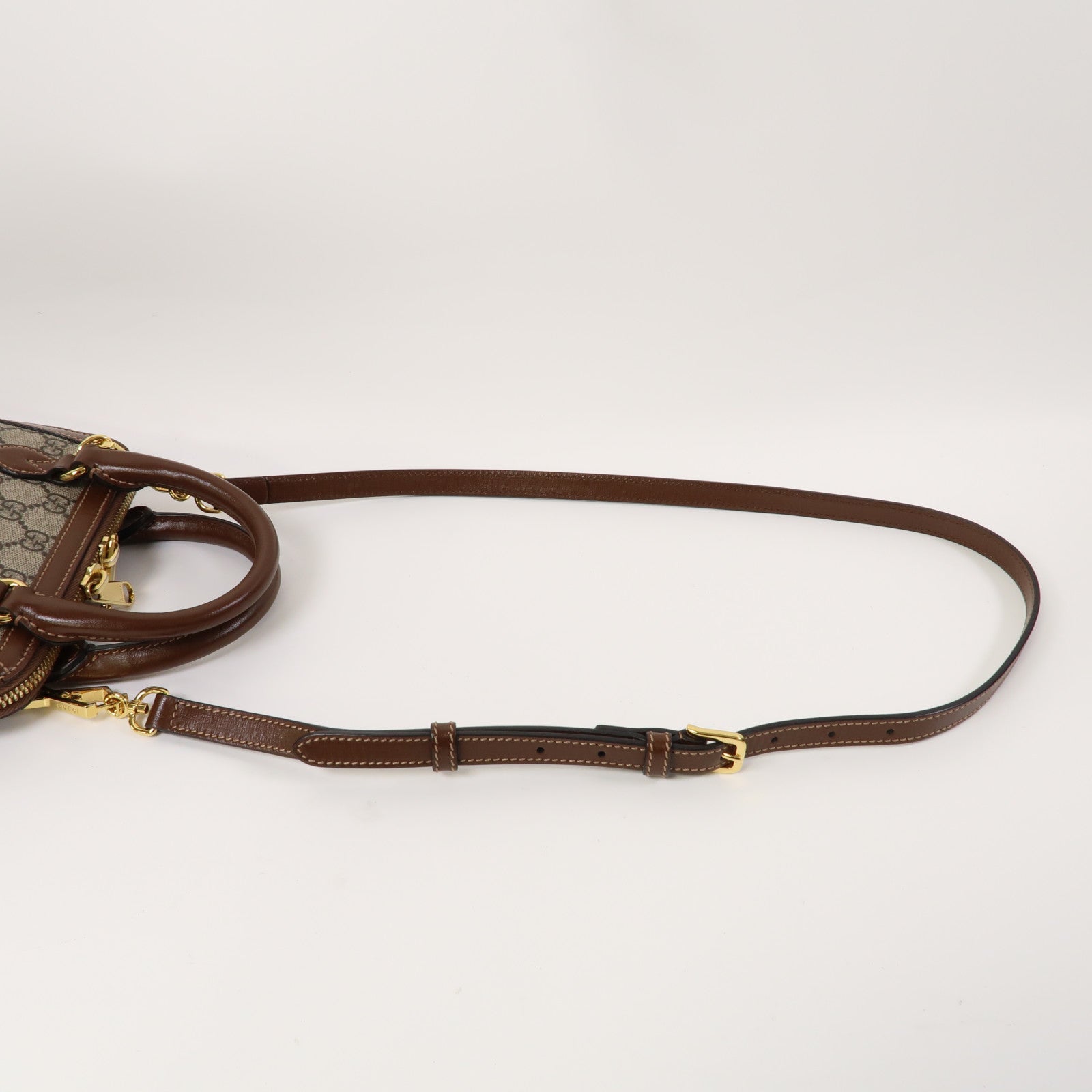 GUCCI 牛皮皮革/塗層帆布Horsebit 1955 Mini Top Handle Bag金扣手挽肩背兩用袋啡色