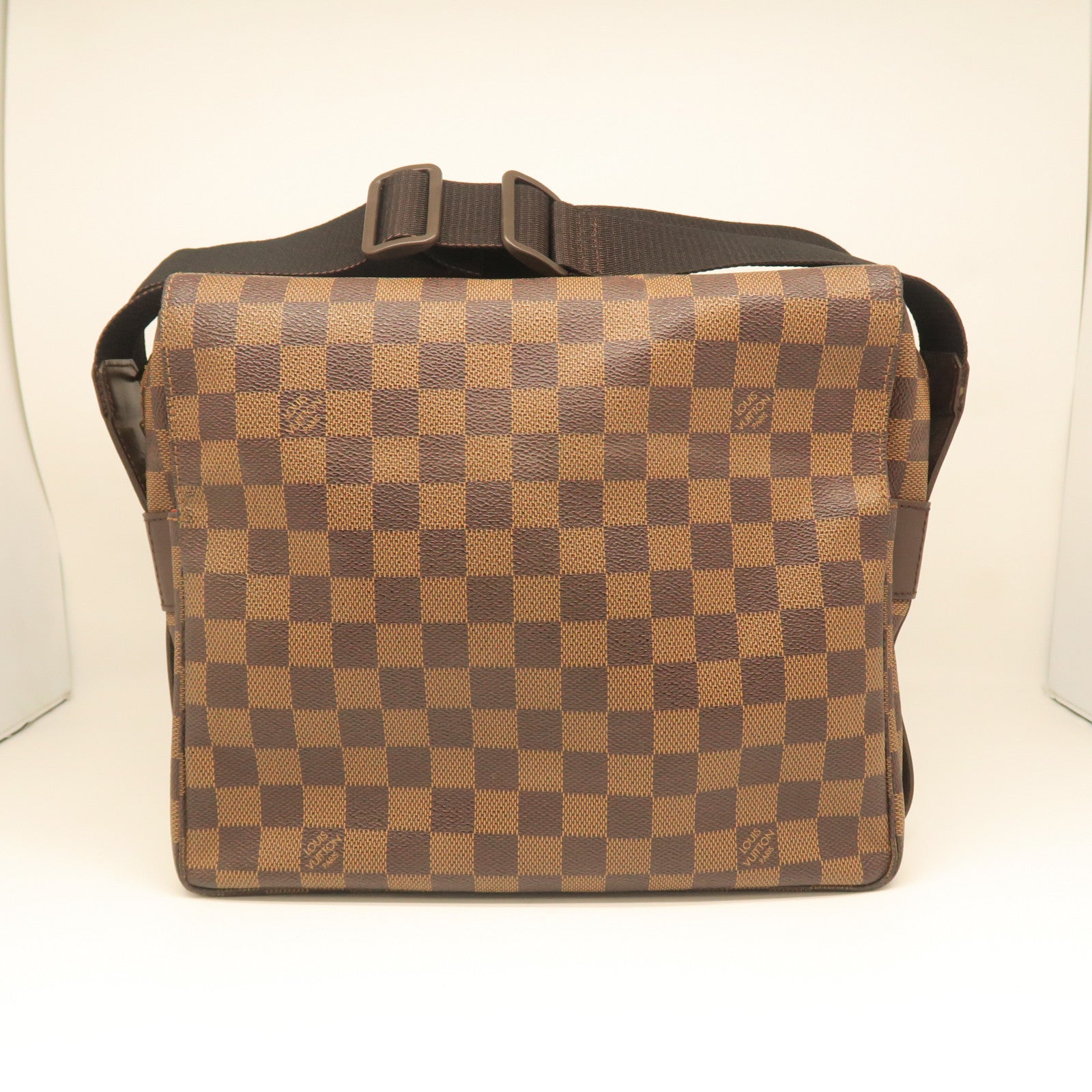 LOUIS VUITTON Damier Naviglio Gold Buckle Shoulder Bag Brown