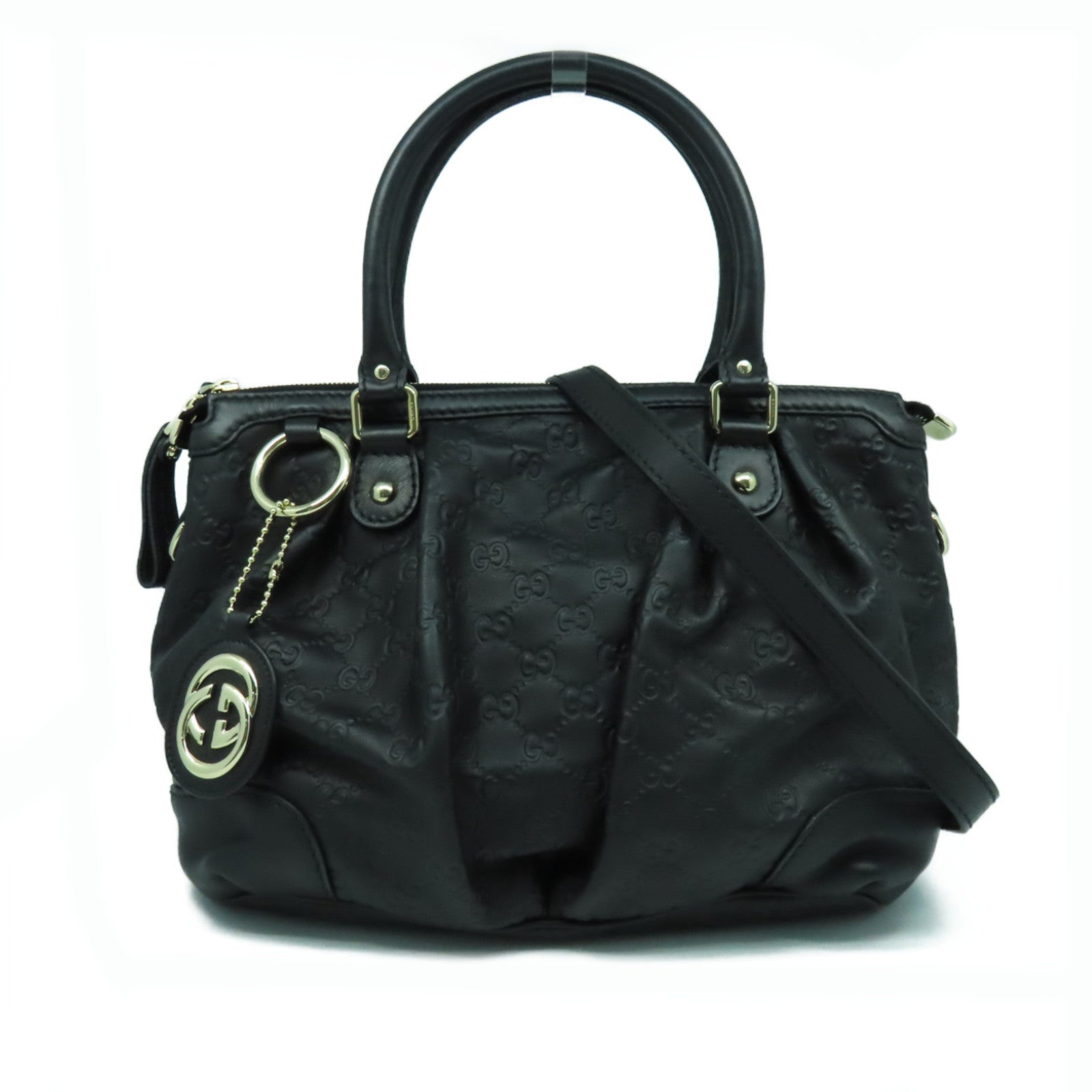 GUCCI 牛皮皮革2 Way Shoulder Bag金扣手挽肩背兩用袋黑色