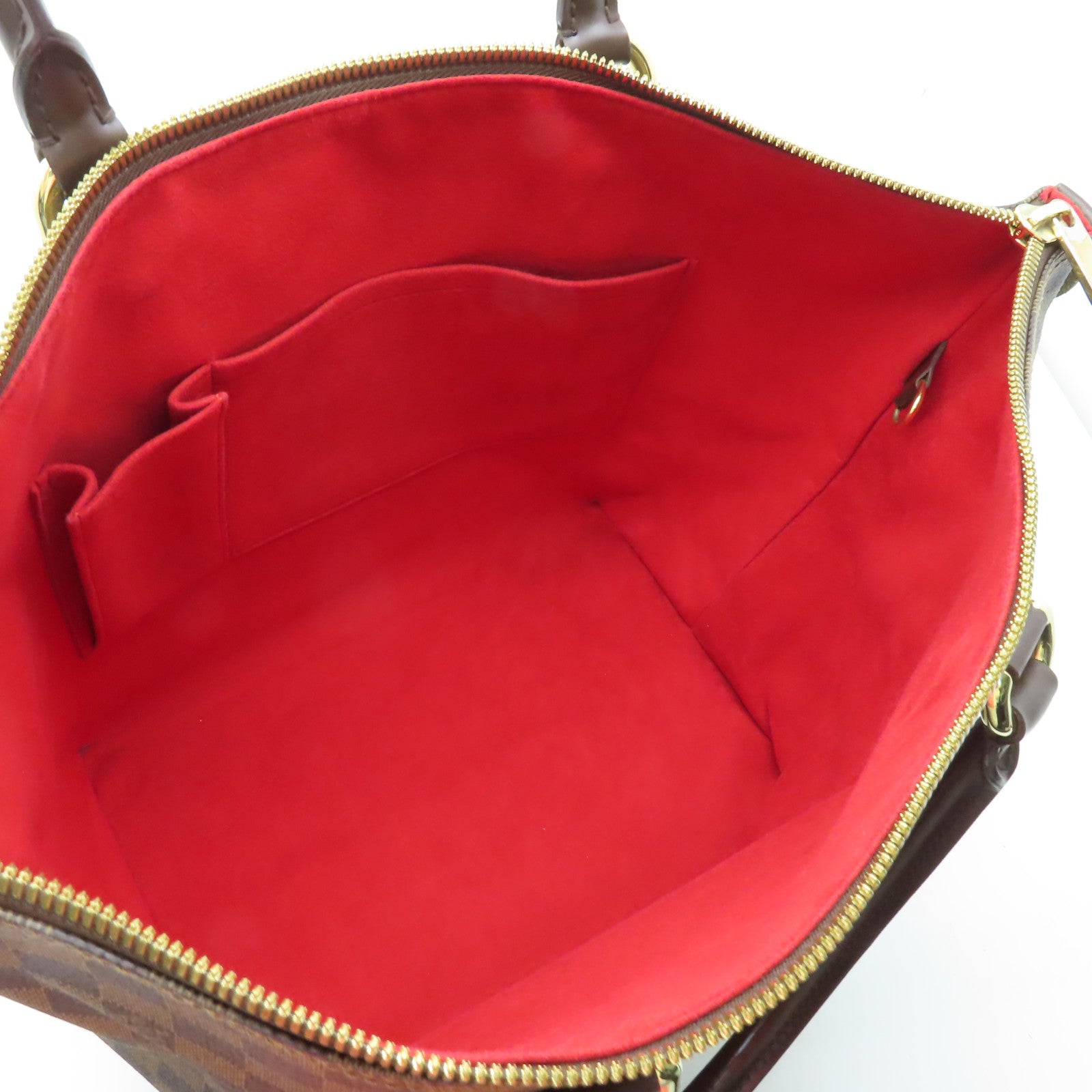 LOUIS VUITTON Damier Saleya MM金扣肩背袋棕色