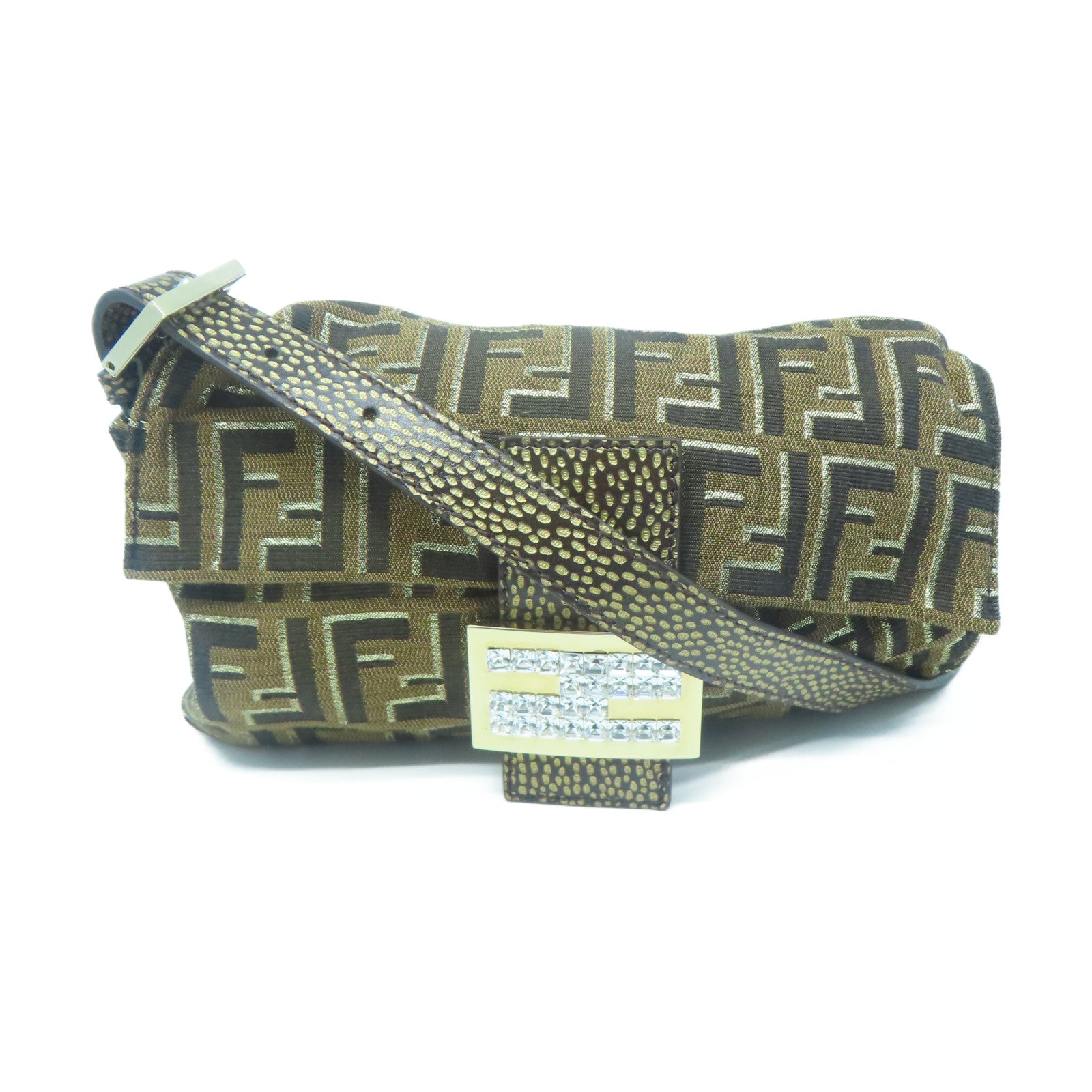 FENDI canvas Shoulder Bag gold buckle shoulder bag brown