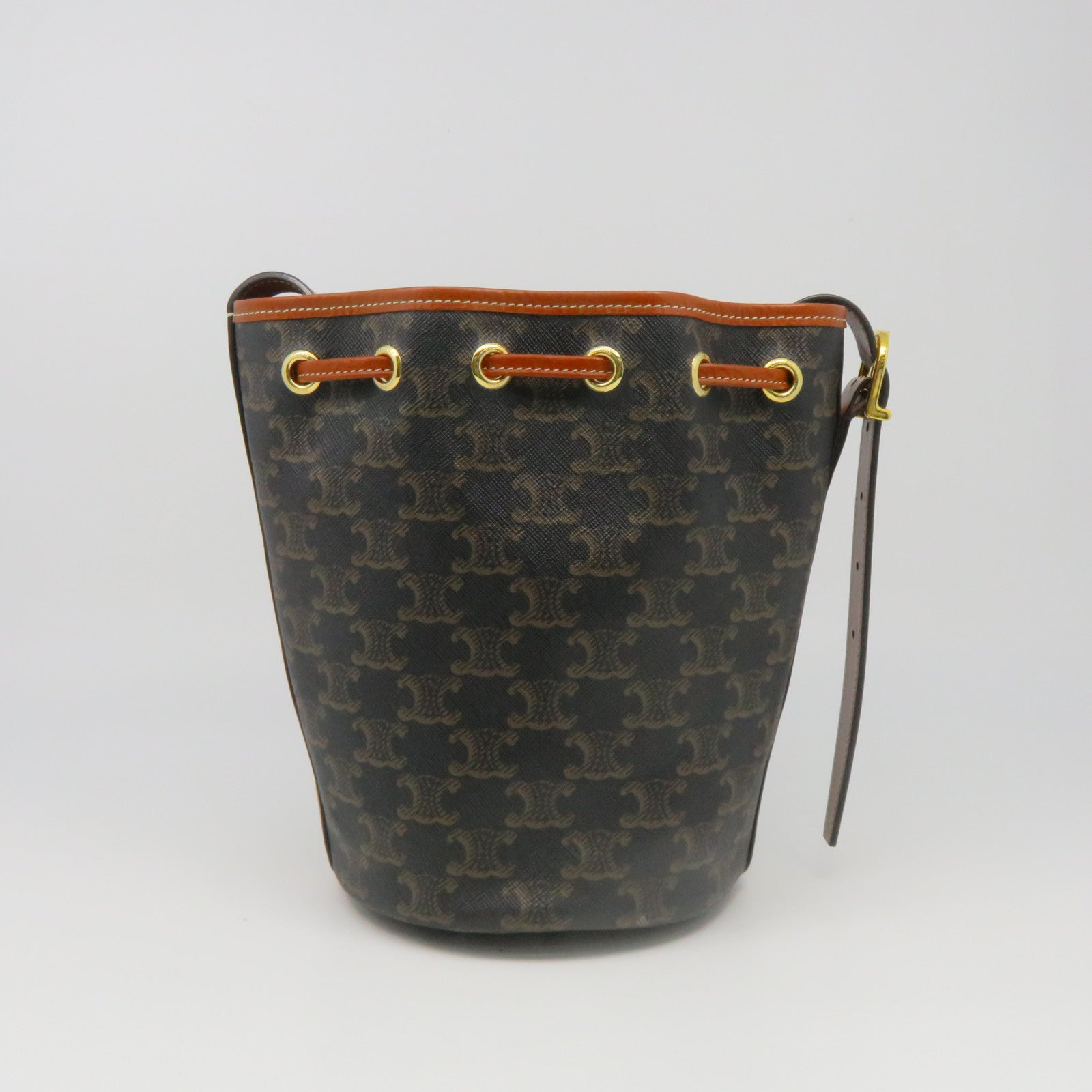 CELINE 牛皮皮革Triomphe Bucket Bag金扣肩背袋啡色