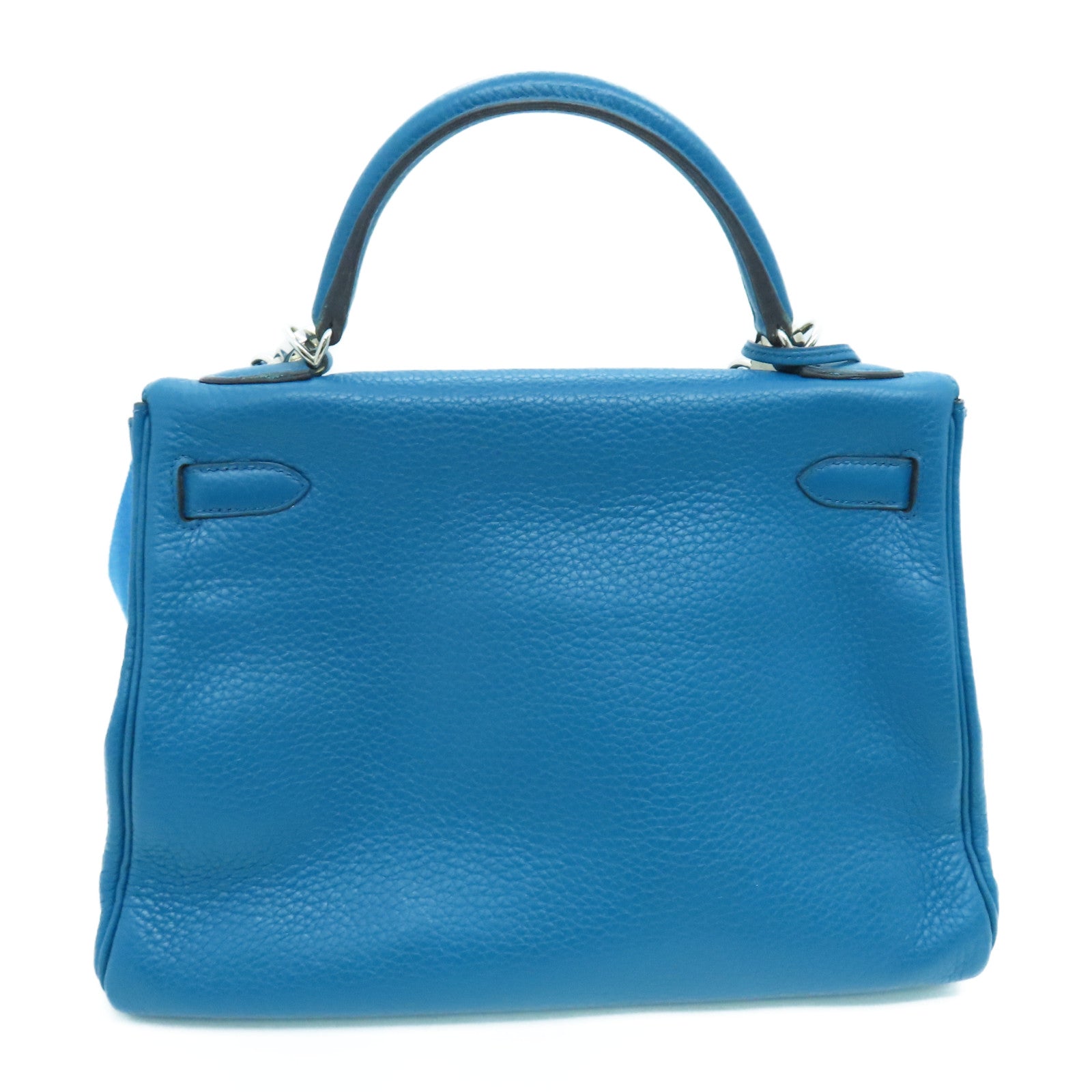 HERMES Clemence Leather Kelly32 Silver Buckle Handle Shoulder Backpack Bleu de Galice/Dark Blue