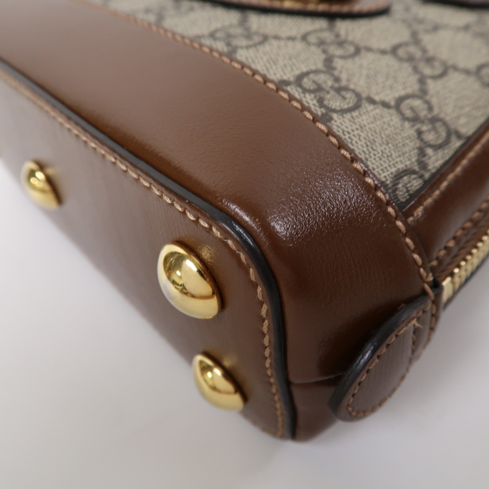 GUCCI 牛皮皮革/塗層帆布Horsebit 1955 Mini Top Handle Bag金扣手挽肩背兩用袋啡色