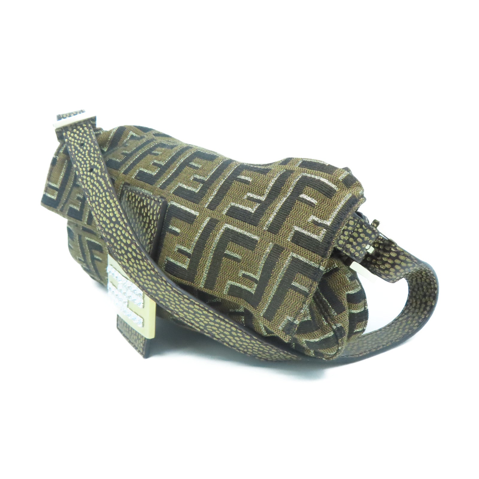 FENDI canvas Shoulder Bag gold buckle shoulder bag brown
