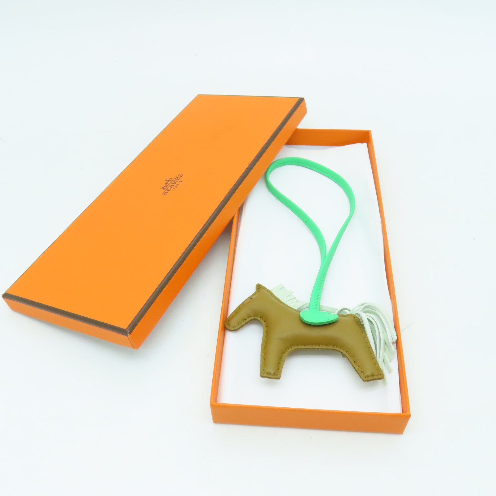 HERMES Swift皮革Rodeo PM掛飾啡色/綠色